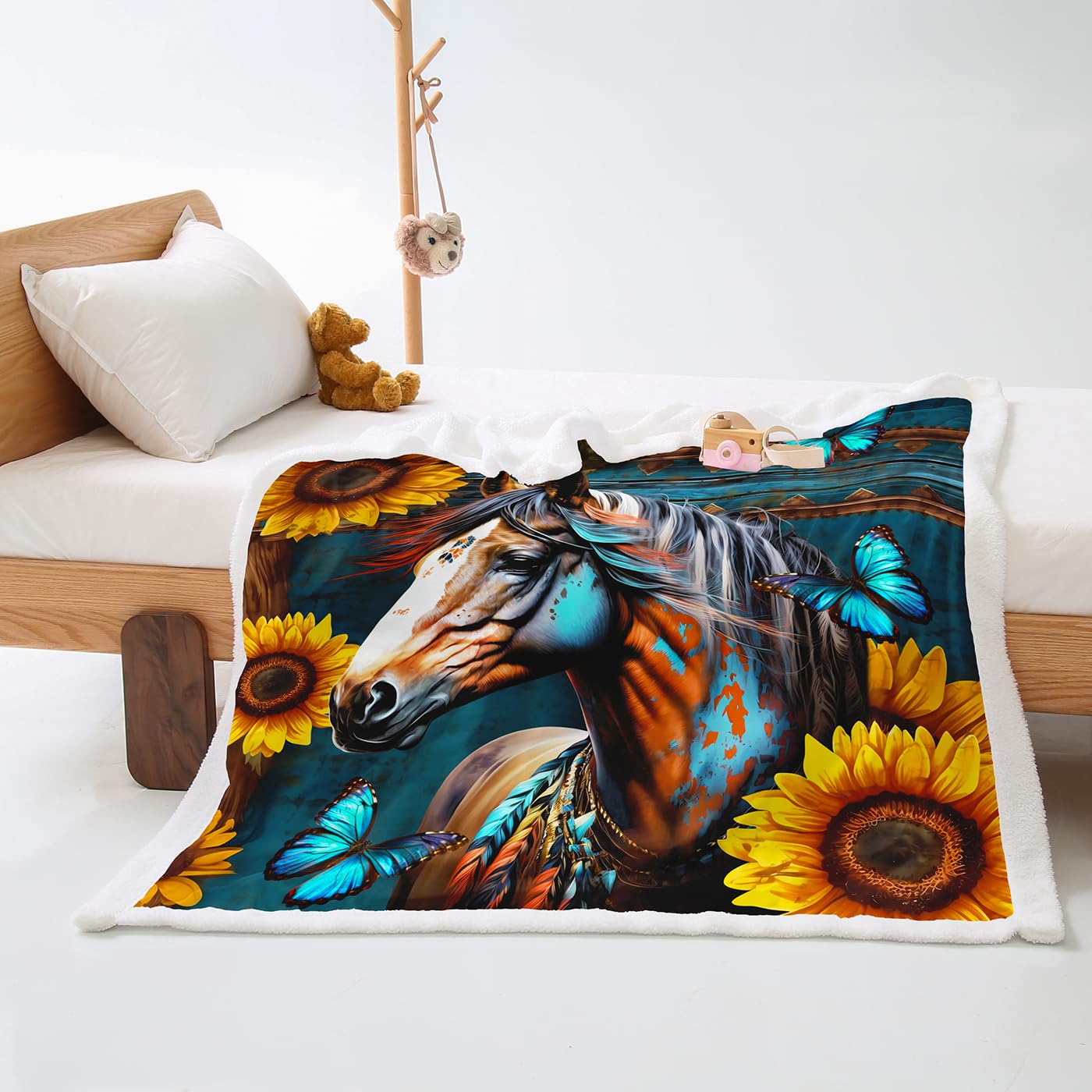 Plaid Cama Caballo De Insecto Girasol Colcha Plaid Sofa Verano Diseño de Doble Cara Cubre Colcha Multiusos para Sofas Suave Manta Termica Lana de Cordero de Franela Blanket Espesar Durable 180x220cm