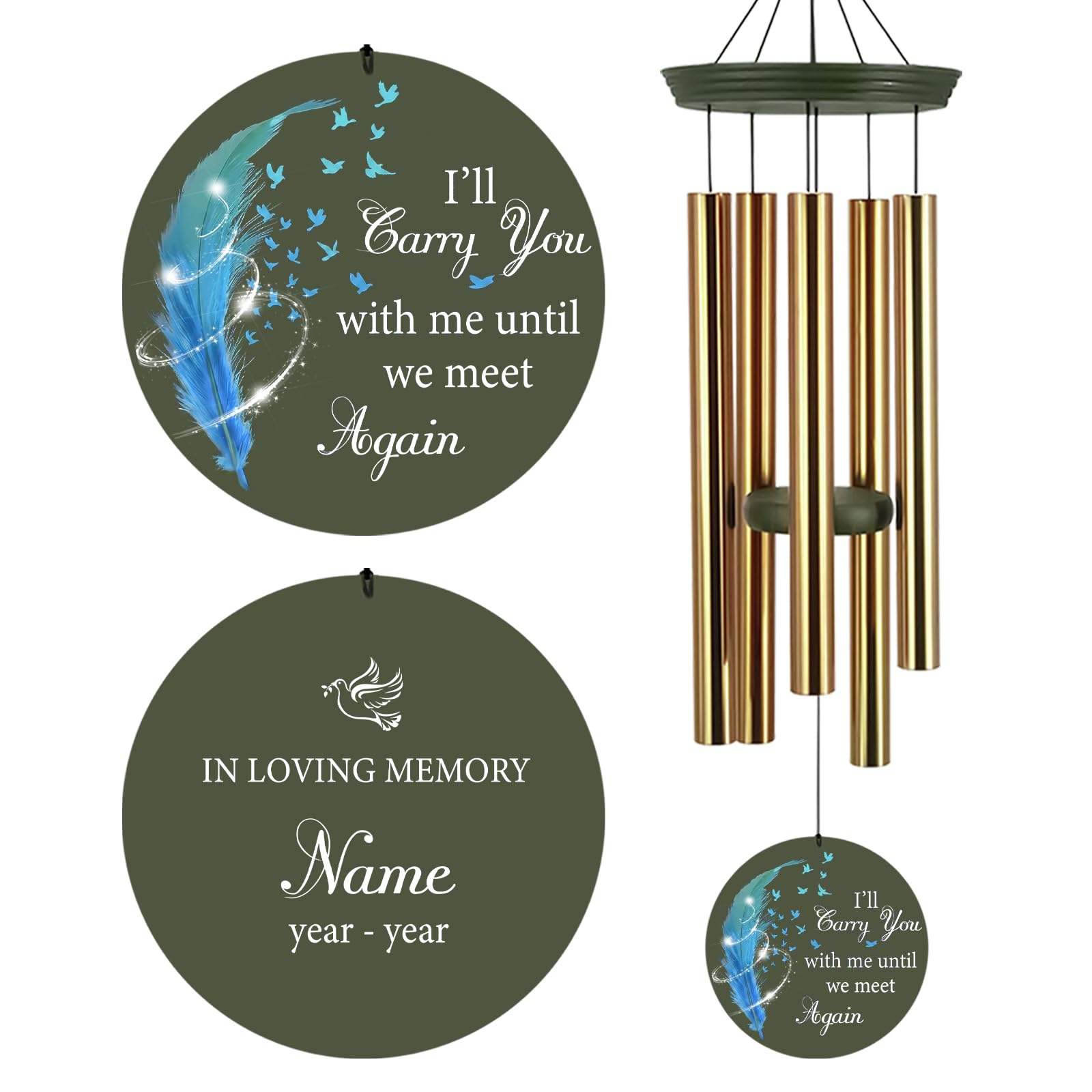 Personalized 30/36inch Deep Tone Memorial Wind Chimes for Loss of Mom Dad| Sympathy Bereavement Gift Idea in Loving Memory of Loved One| Remembrance Wind Chime Produced in Texas