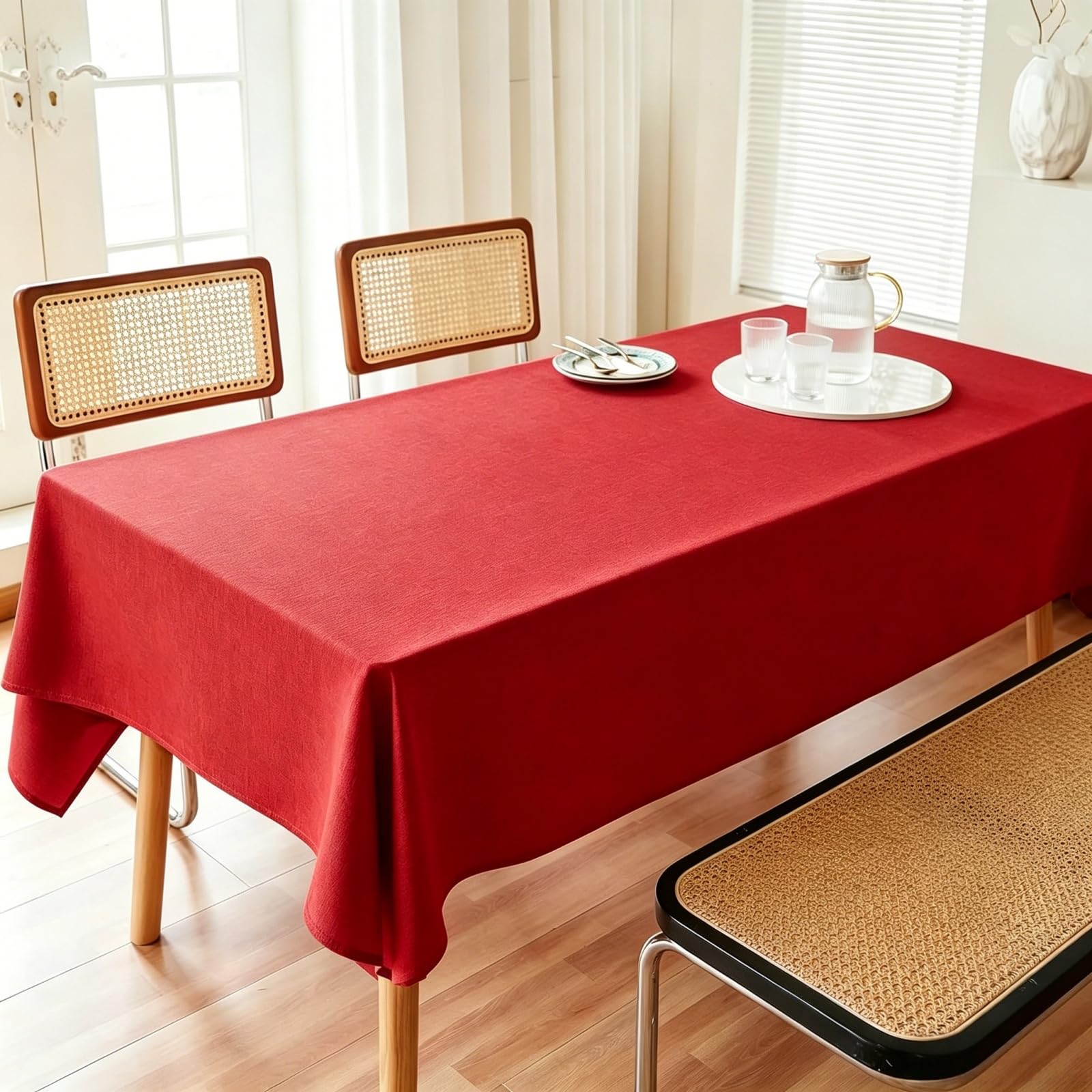LIHUANE Table Cloth Rectangular 75 x 115 cm Faux Linen Solid Colour Tablecloths Wipe Clean Washable Polyester for Rectangle Tables, Red