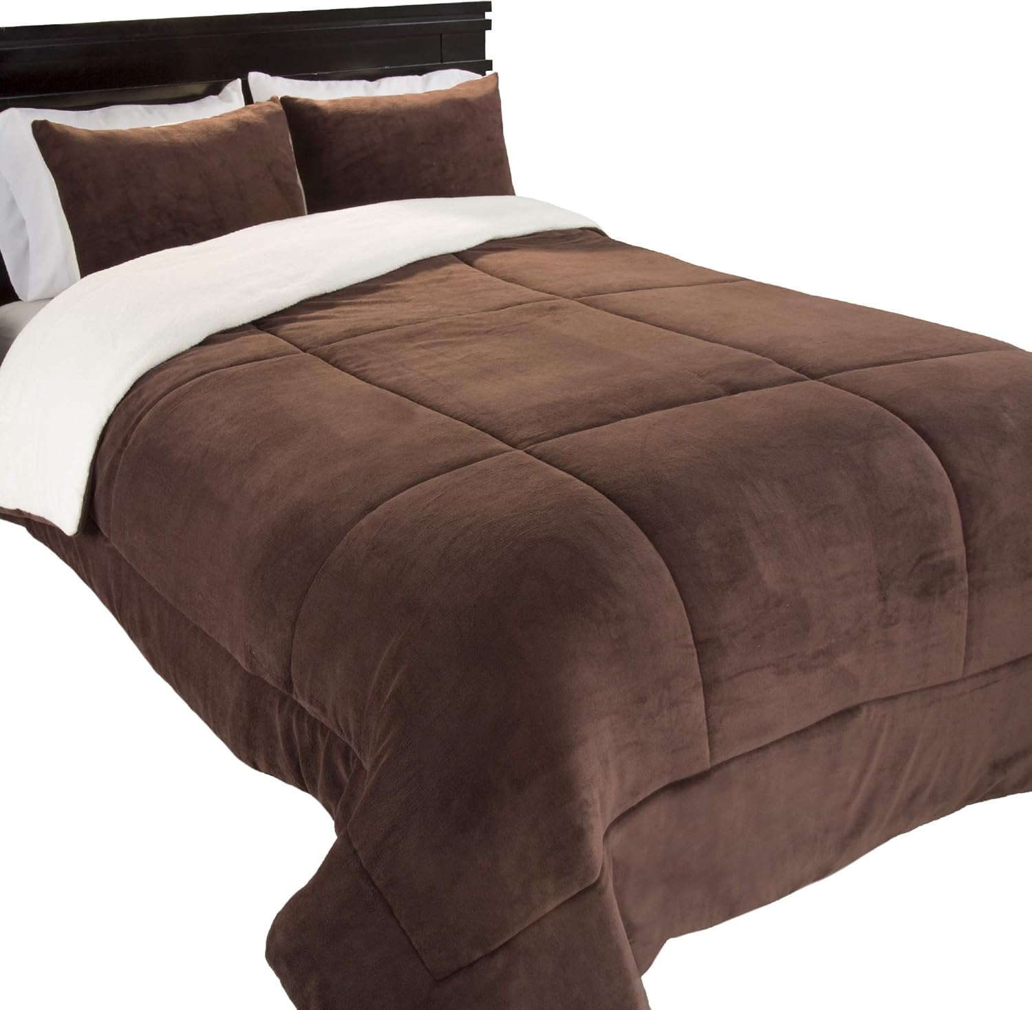 Lavish Home 3 Piece Sherpa/Fleece Comforter Set - King - Chocolate Chocolate King