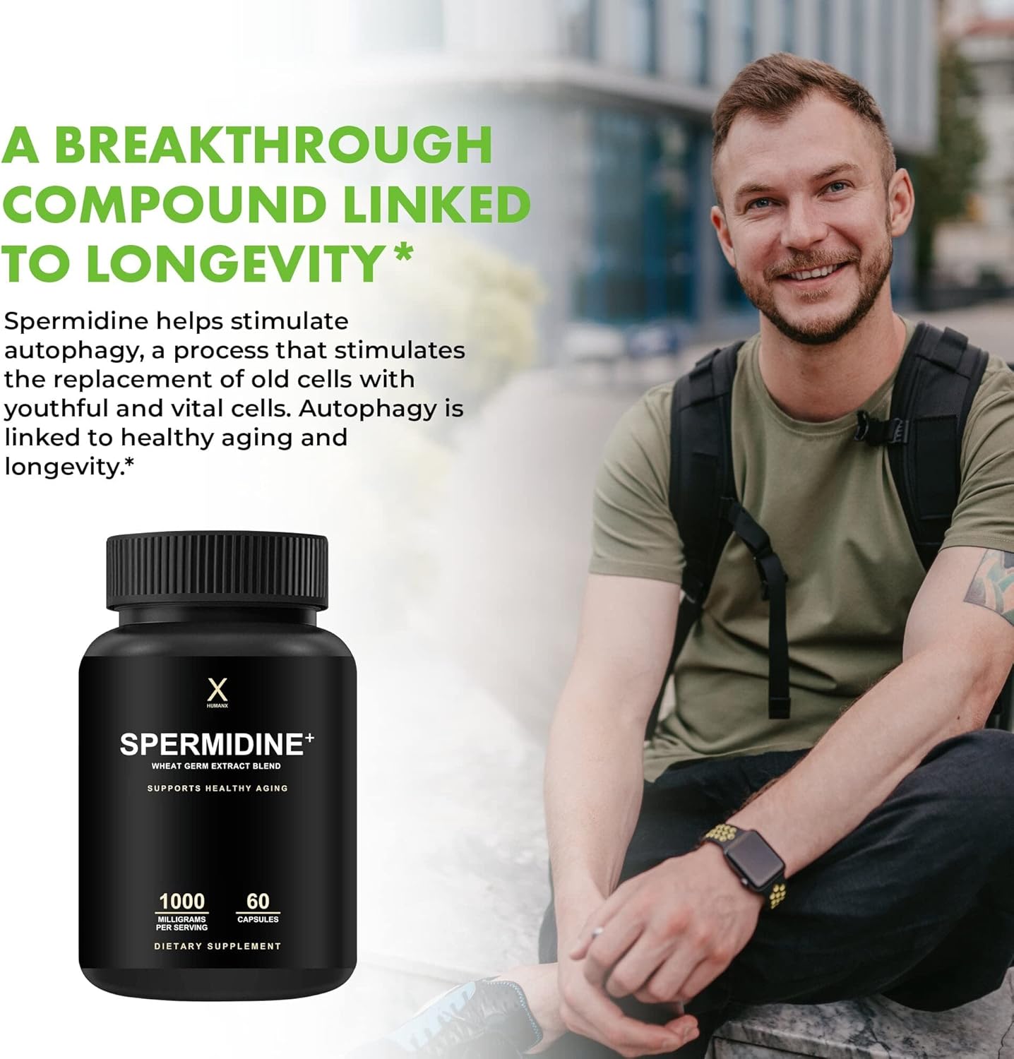 HUMANX Spermidine+ (USA Third Party Tested) - Spermidine-Rich Wheat Germ Extract & Zinc to Activate Cellular Renewal - Non-GMO, Spermidine Capsules - Supports Healthy Aging - Spermidine Supplement - Image 4