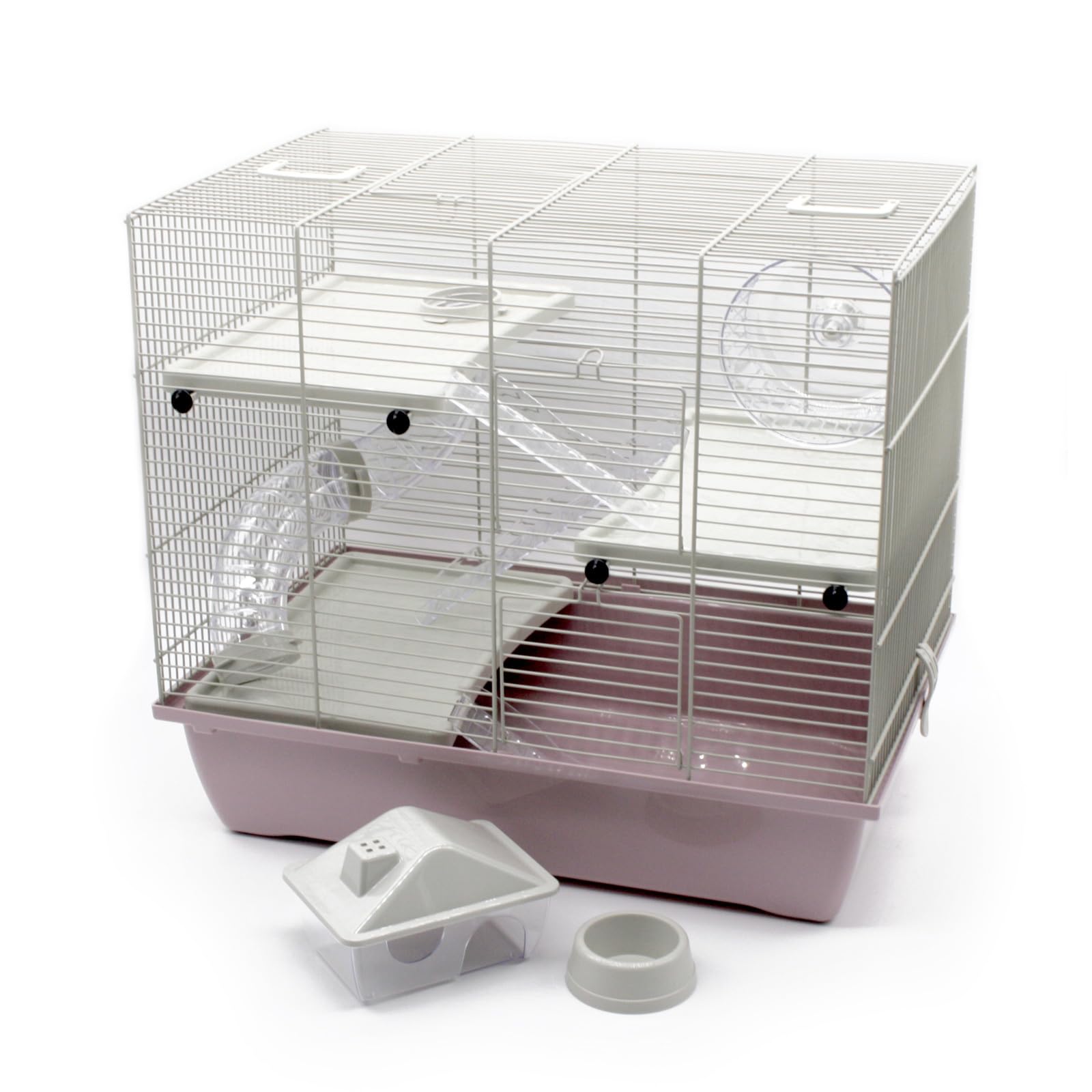 ZooPaul Nagerkäfig Hamsterkäfig Deluxe Pastel in Grau Pink inkl. Zubehör für Kleintiere Nager Hamster 45x50x33cm
