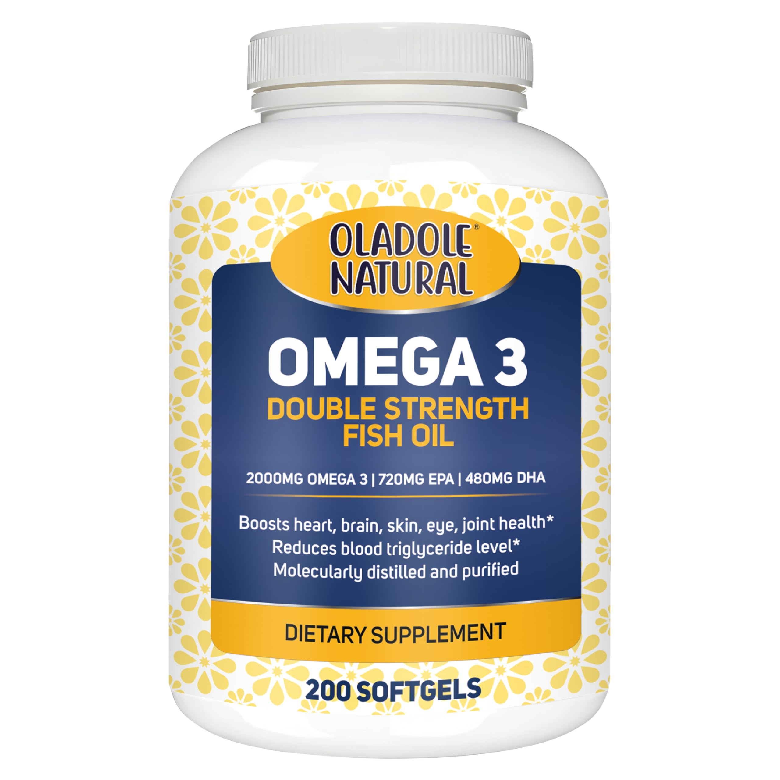Oladole Natural Omega-3 Fish Oil 2000mg (200 Softgels) - Molecularly Distilled | Supports Healthy Heart, Brain, Skin, Eye & Joints | 360mg EPA & 240mg DHA for Holistic Well-being | Gluten Free Non-GMO