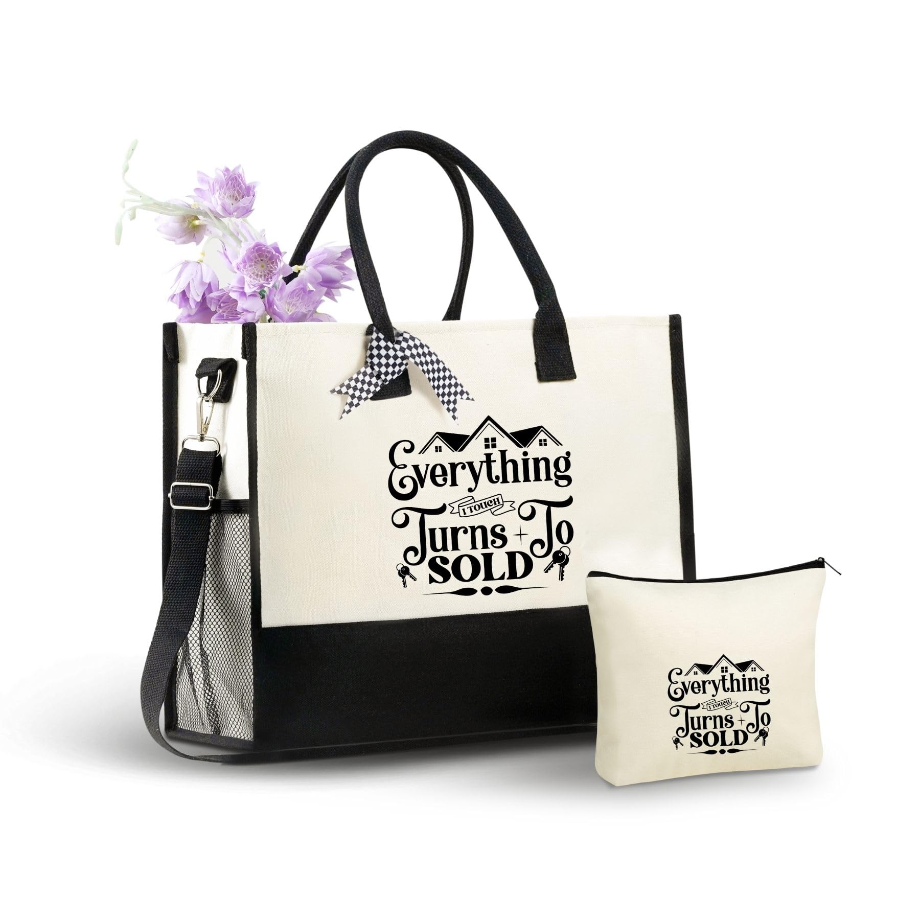 InnoBeta Realtor Gifts Canvas Tote Bag, Everything I Touch Turns To Sold Bag with Top Zipper Closure and Shoulder Strap for Birthday, Mother's Day,