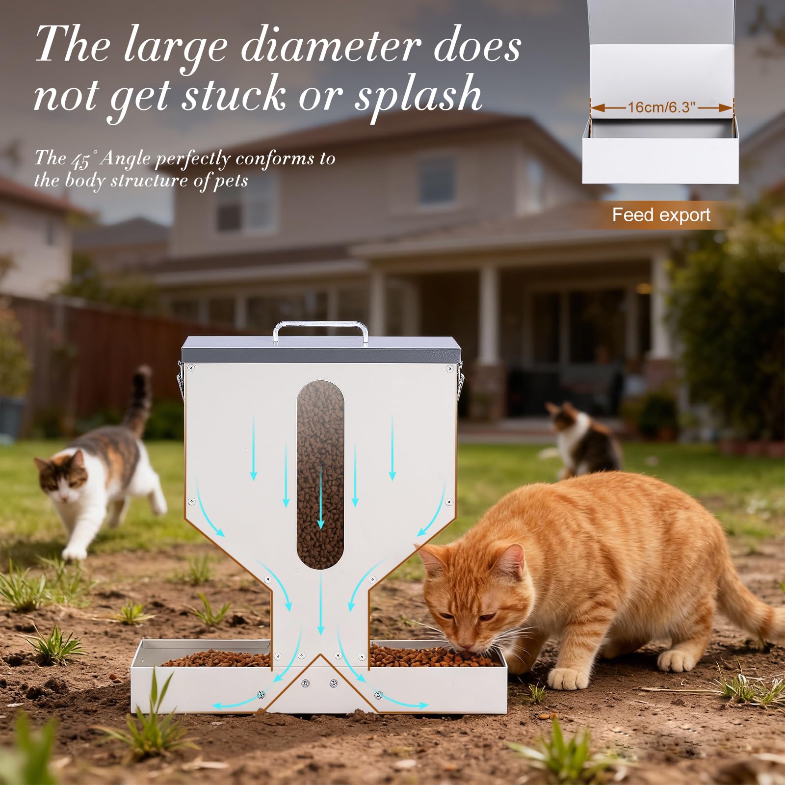 Automatic Cat Feeder 2 Cats Gravity Dual Cat Feeder Auto Dry Food Dispenser with Strong Anti-Jam Galvanized Steel Pet Food Station Indoor & Outdoor - image 4