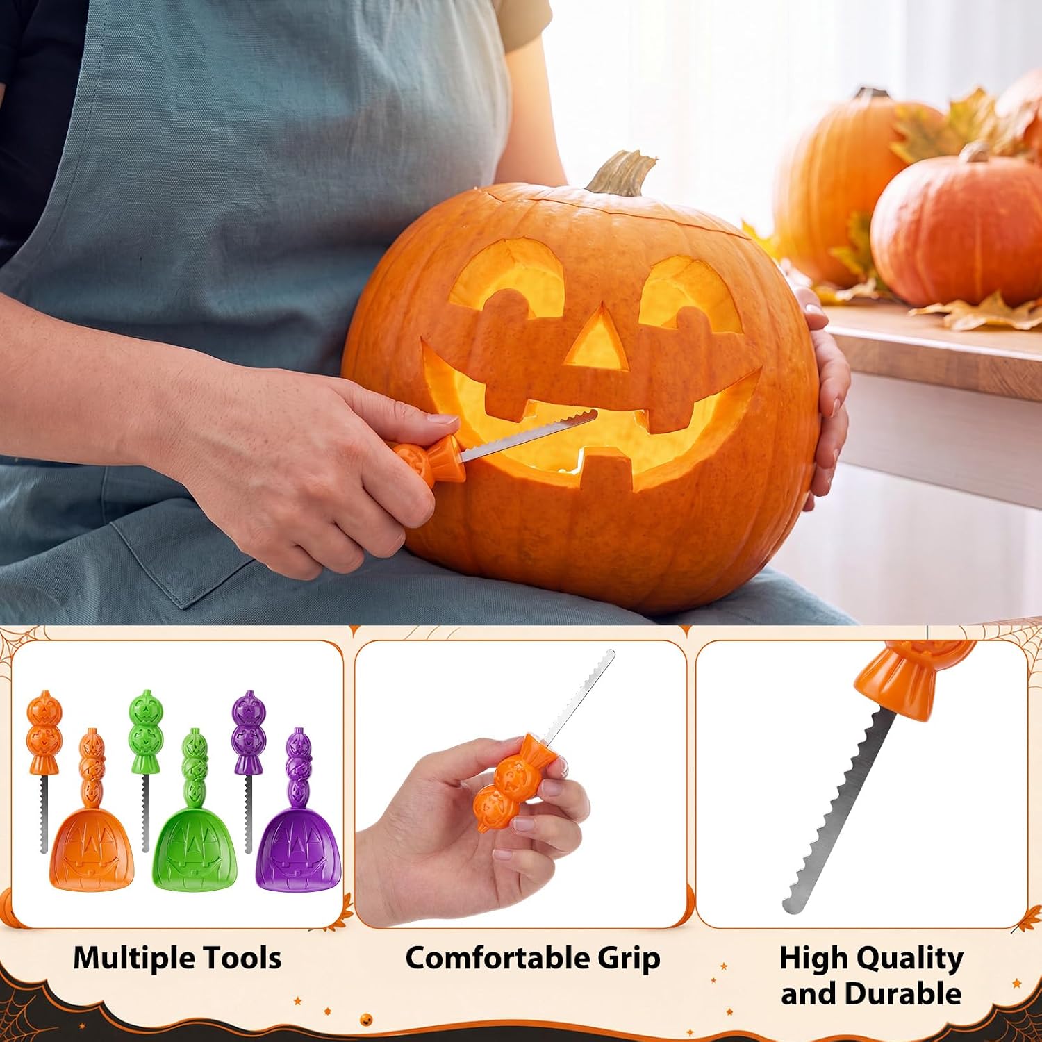 31 Pcs Halloween Pumpkin Carving Kit, Orange, Purple, Green