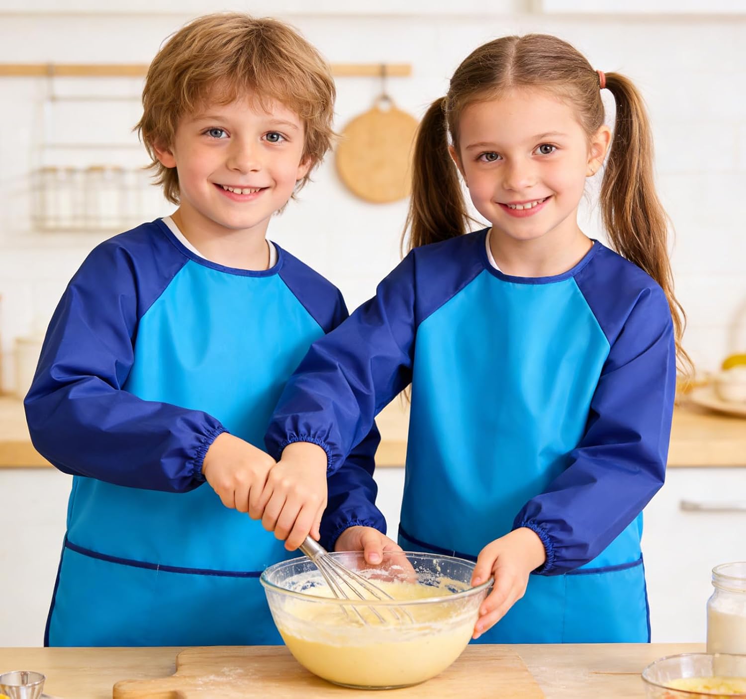 Kids Art Smock with Long Sleeve 3 Roomy Pockets Artist Children Aprons for Age 3-8 Cooking Painting Craft