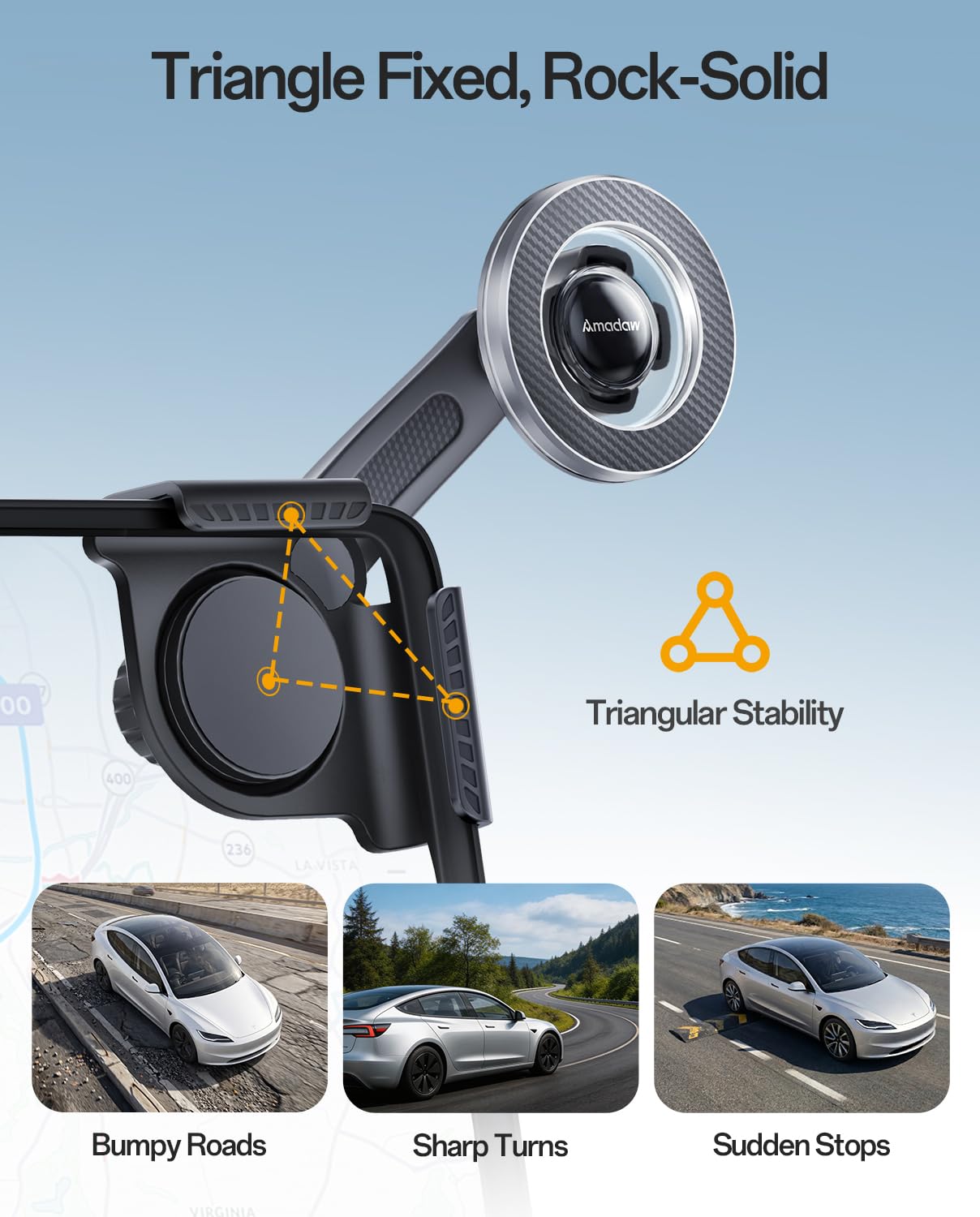 Soporte magnético más fuerte para teléfono Tesla Model 3/Y/YL, accesorios Tesla | Soporte de teléfono sin abrazadera de pantalla adhesiva, ajustable en 360°, compatible con iPhone 17-12 y funda MagSafe