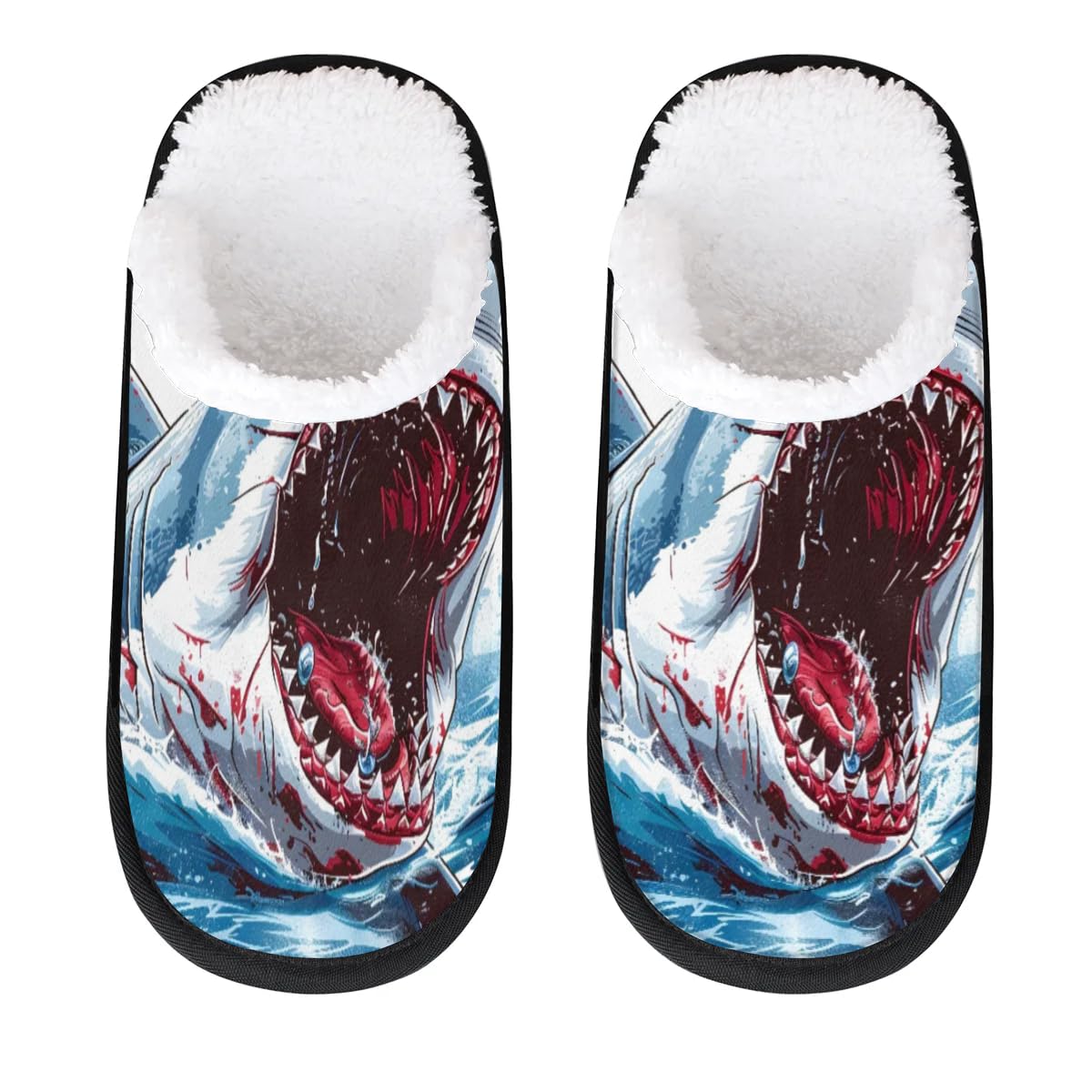 Hsnar Shark Attack Non Slip House Slippers for Women Indoor Slippers for Men Soft House Shoes Spa Slippers, L