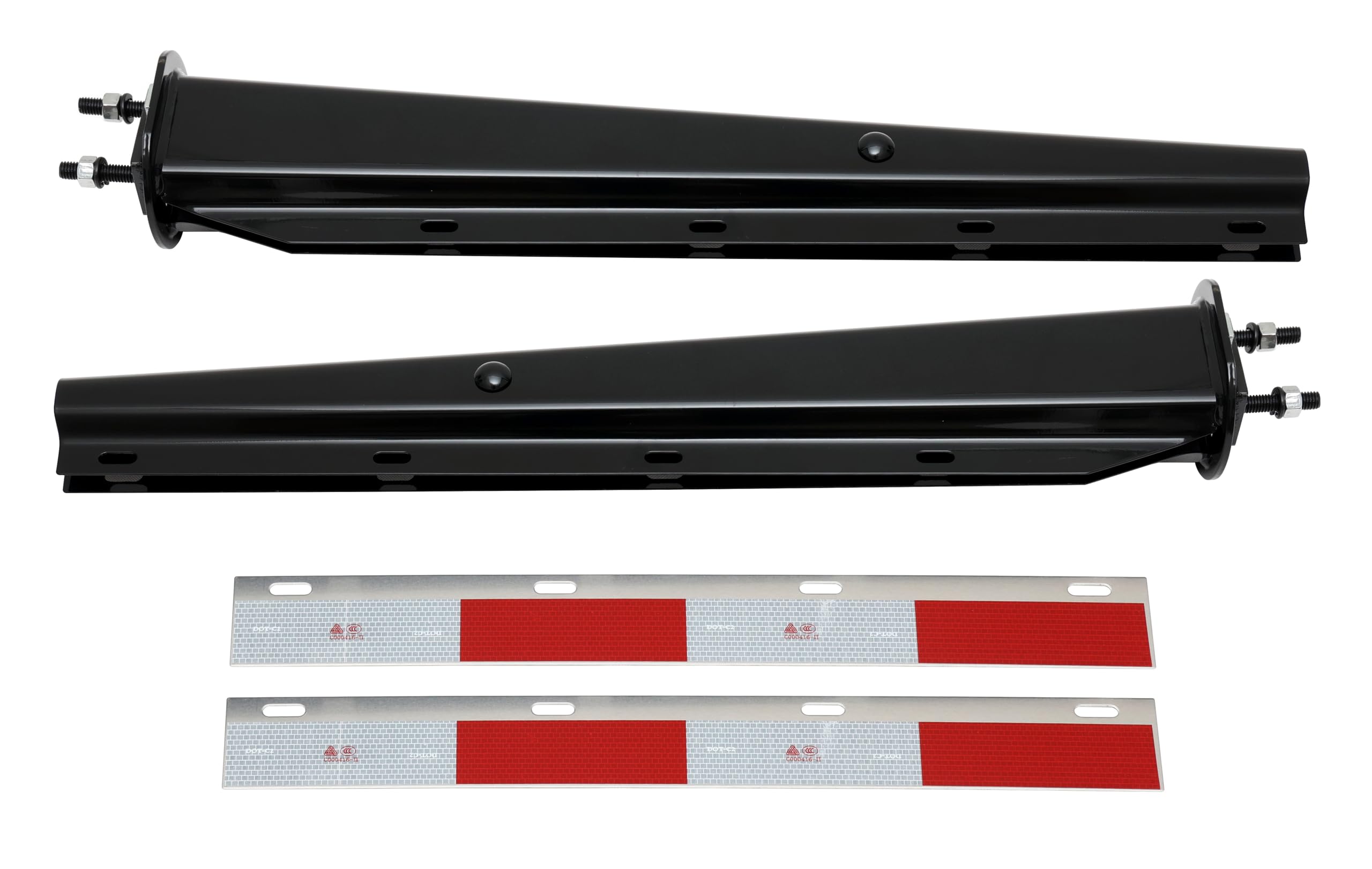 Black Straight Spring Loaded Mud Flap Hanger 2.5" Bolt Spacing,30" Length with Reflective Plate