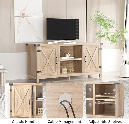 Miniatura 5 de JUMMICO Soporte de TV, centro de entretenimiento de granja de TV de 65 pulgadas con puertas dobles de granero y armarios de almacenamiento, consola