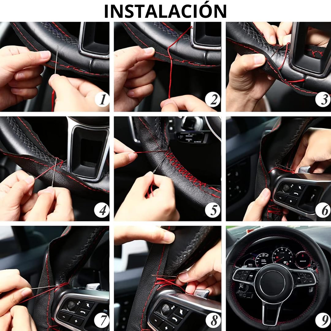 Funda de Volante de Coche Universal Cosida - Cubre Volante Coche de Cuero