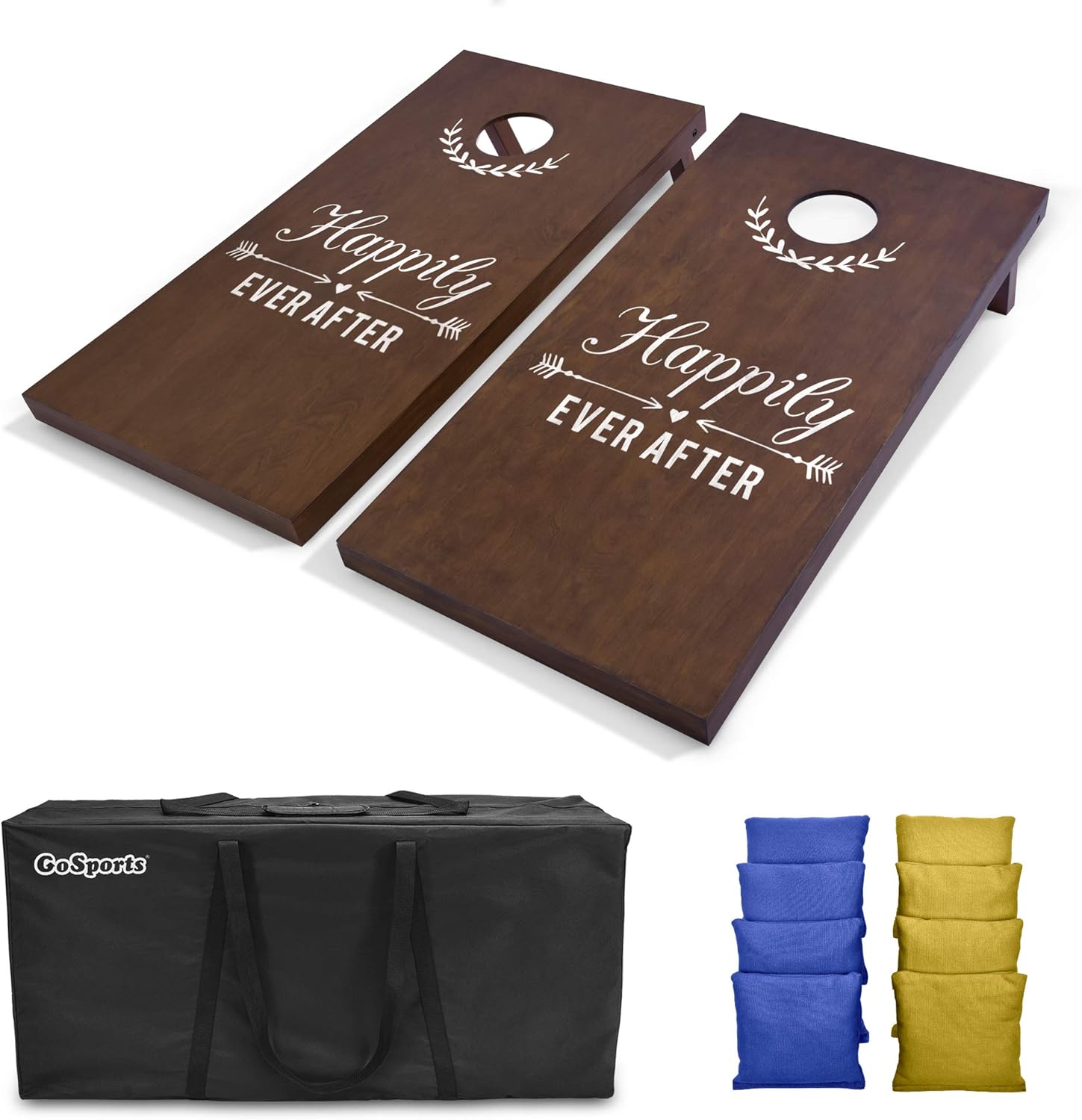 GoSports Wedding Cornhole Set | Regulation 4 ft x 2 ft Size Solid Stained Wood with Carrying Case (Choose Your Colors) - Match The Wedding Theme!