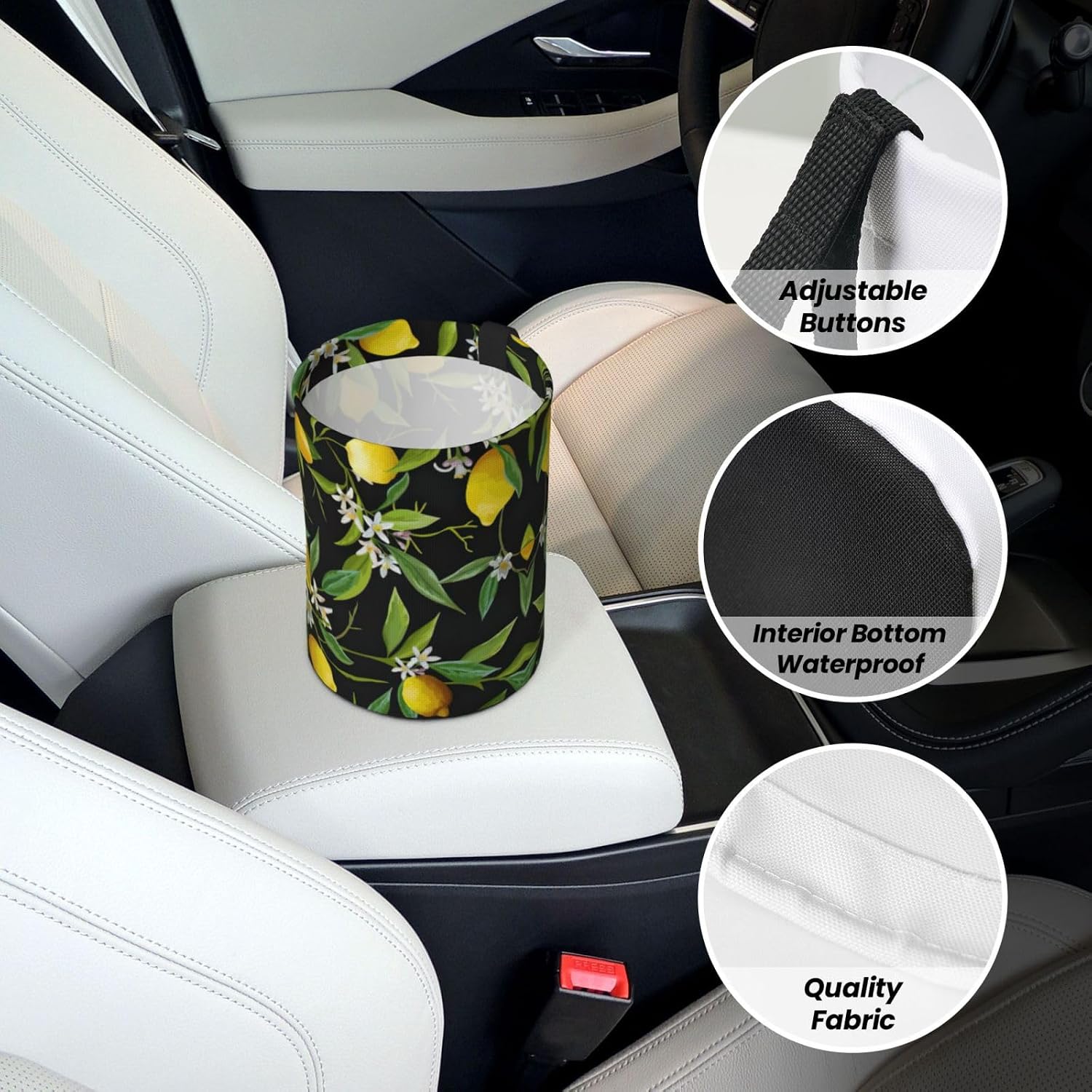 Lemon and Flower Print Car Garbage Can Waste Basket for Cars - Back Seat, Floor, Cars Accessories