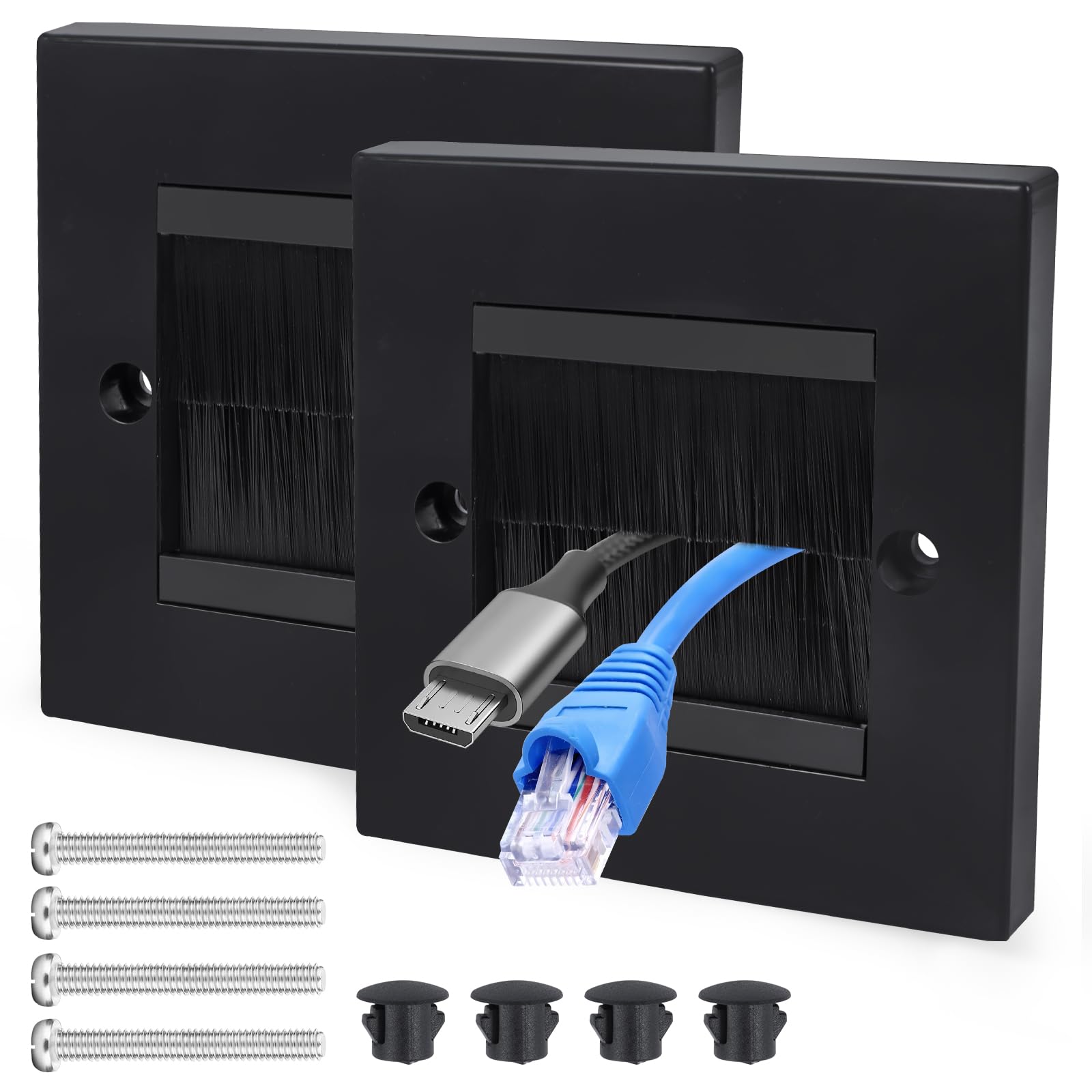 2 Pack Cable Brush Plate, Brush Wall Plate, Cable Entry Cover