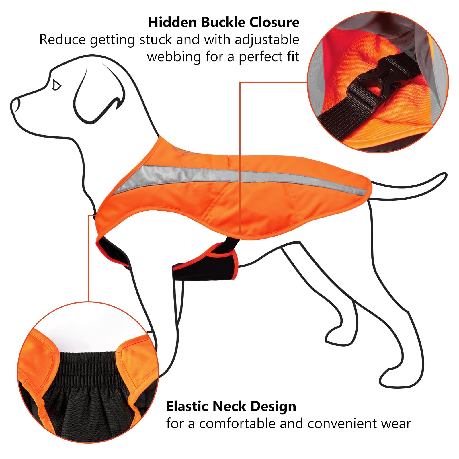 BASSDASH Chaleco de seguridad aislado para perro, resistente al agua, protección del pecho, reflectante, alta visibilidad, para caza al aire libre