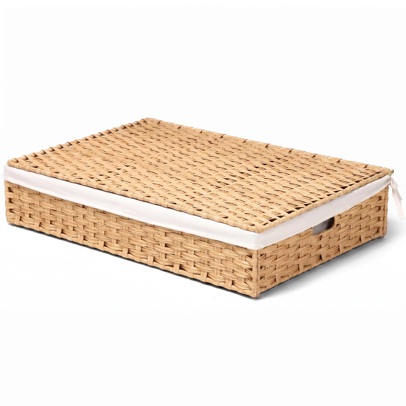 Contenitore sotto il letto con coperchio, contenitore sottoletto intrecciato a mano, per camera da letto, grande cesto portaoggetti da mettere sotto il letto, cestino portaoggetti in vimini