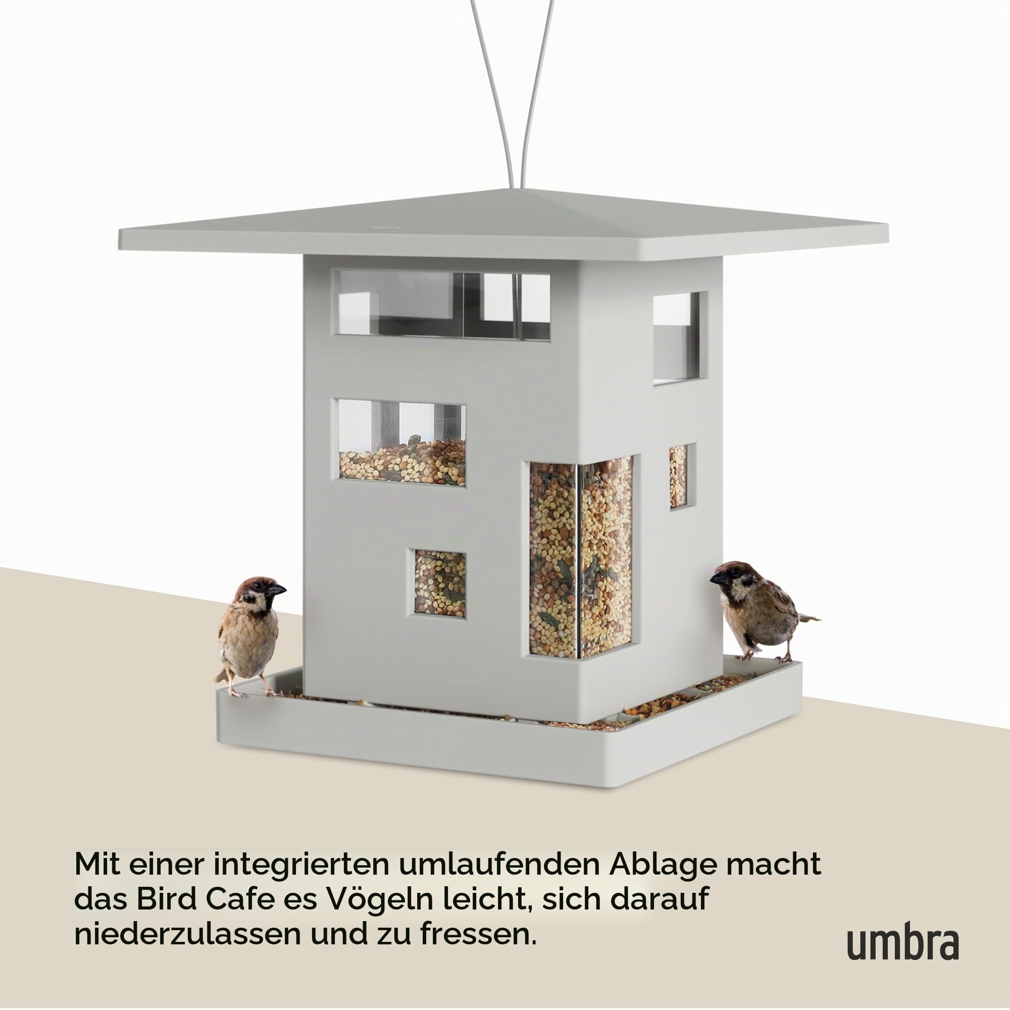 Umbra Bird Cafe Vogelfutterspender, wetterfest zum Aufhängen, Grau
