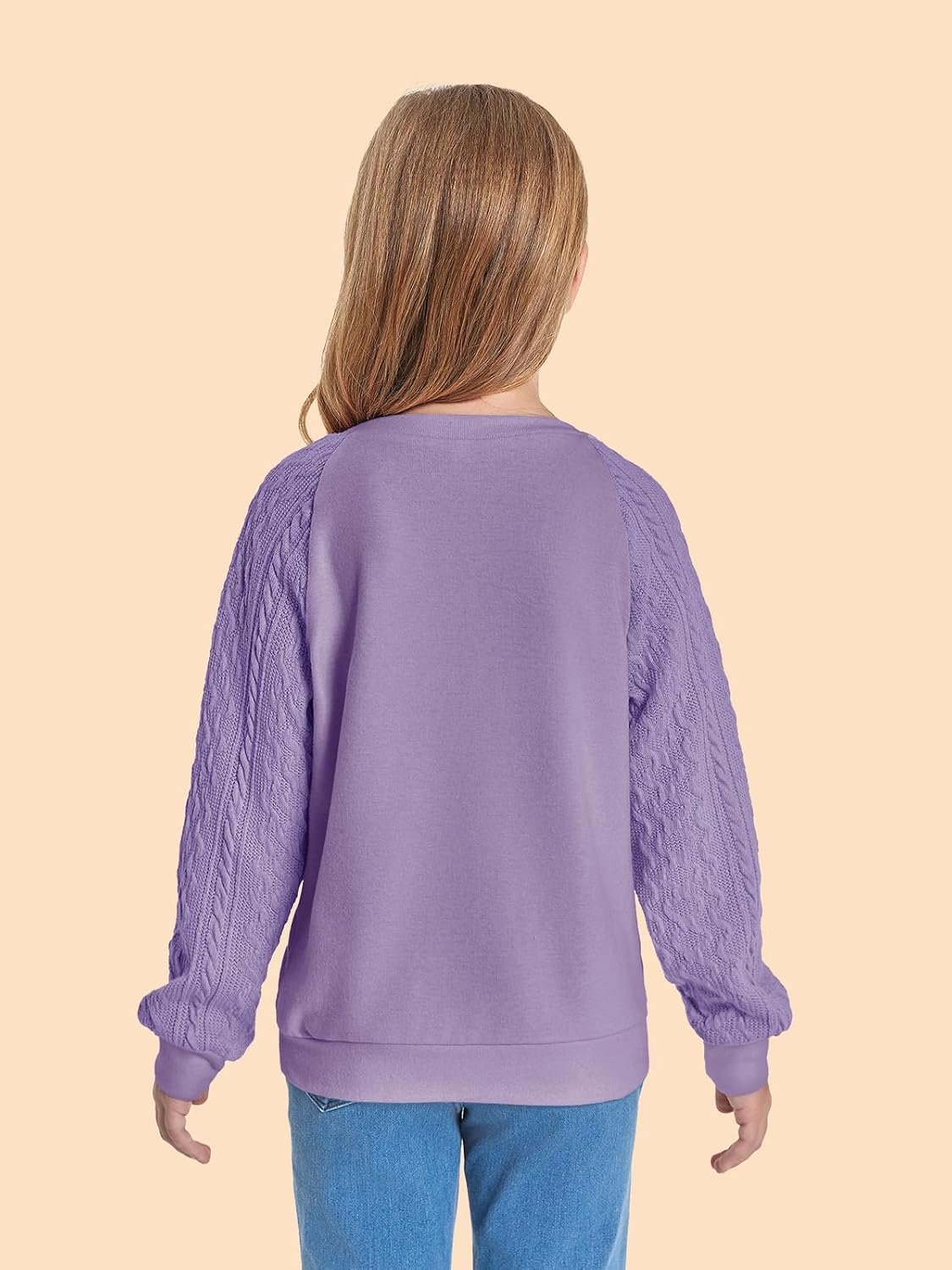 Haloumoning Girls Sweatshirts Kids Casual Cable Knit Long Sleeve Shirts Tunic Tops 4-14 Years