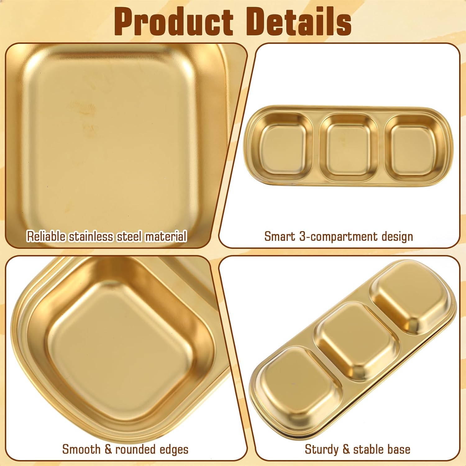 6 Pcs Gold Stainless Steel Esthetician Bowls, 3-Compartment Face Mask Trays for Skincare, DIY Facial, Salon, Spa & Nail Art – Rust-Resistant, Easy to Clean image 3
