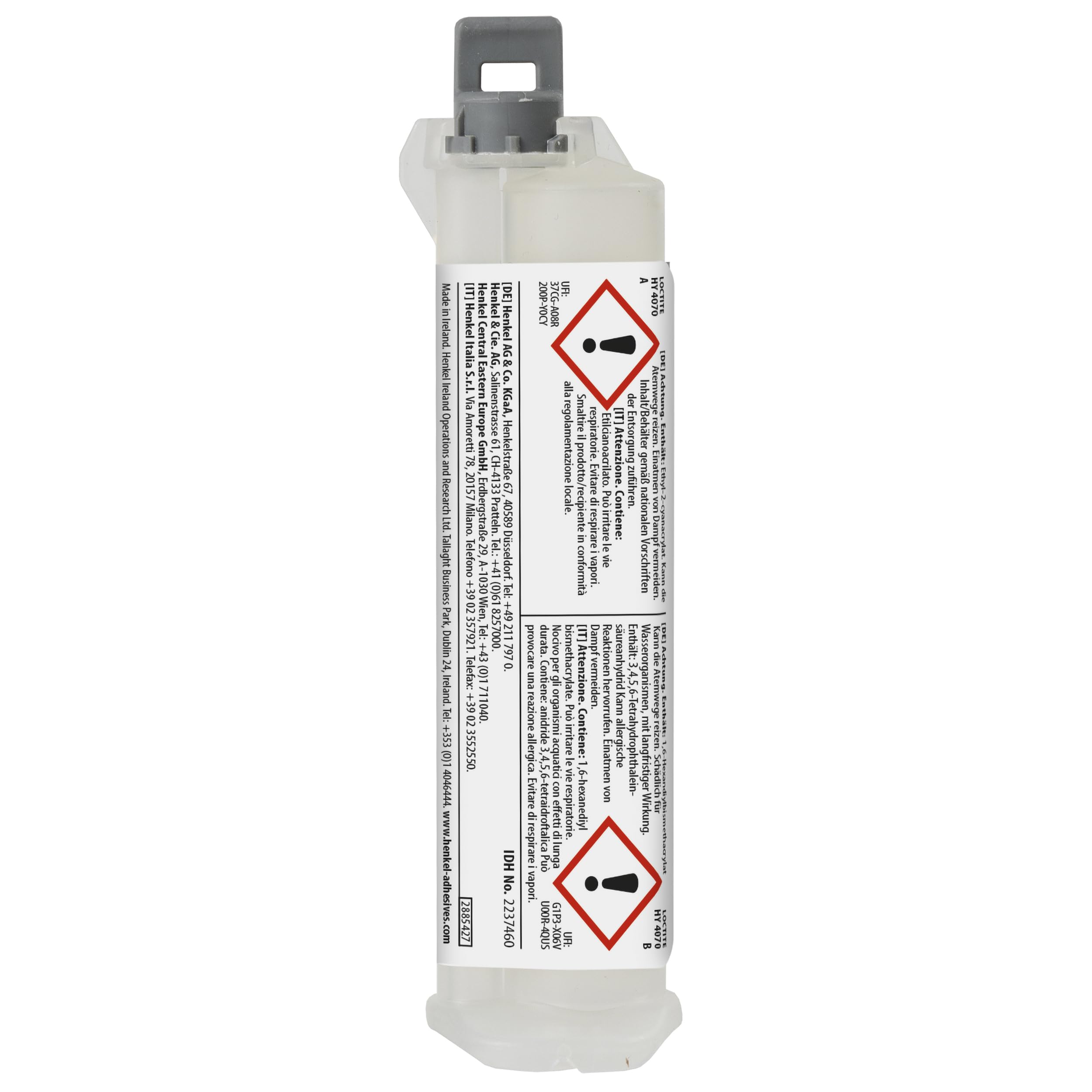 LOCTITE HY 4070, Adesivo bicomponente in gel ibrido tra cianoacrilato e acrilico, Potente adesivo strutturale a fissaggio rapido, 1 siringa da 11g