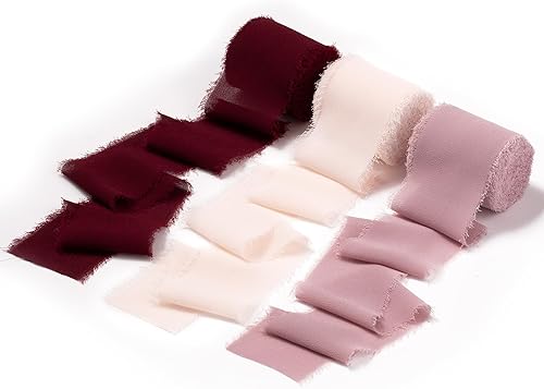 Miniatura 7 de DORIS HOME 3 rollos de cinta de gasa con flecos de 2 x 7 yardas para ramo de flores, cinta marfil hecha a mano para envolver regalos, cinta de borde