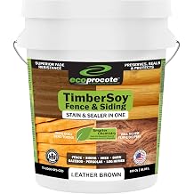 TimberSoy Wood Stain and Sealer in One UV Resistant, Voc-Free & Non-Toxic Wood Stain & Wood Sealer for Fence, Siding, Log Homes, Outdoor Furniture & Decks, Made in USA 5 Gallon, Leather Brown