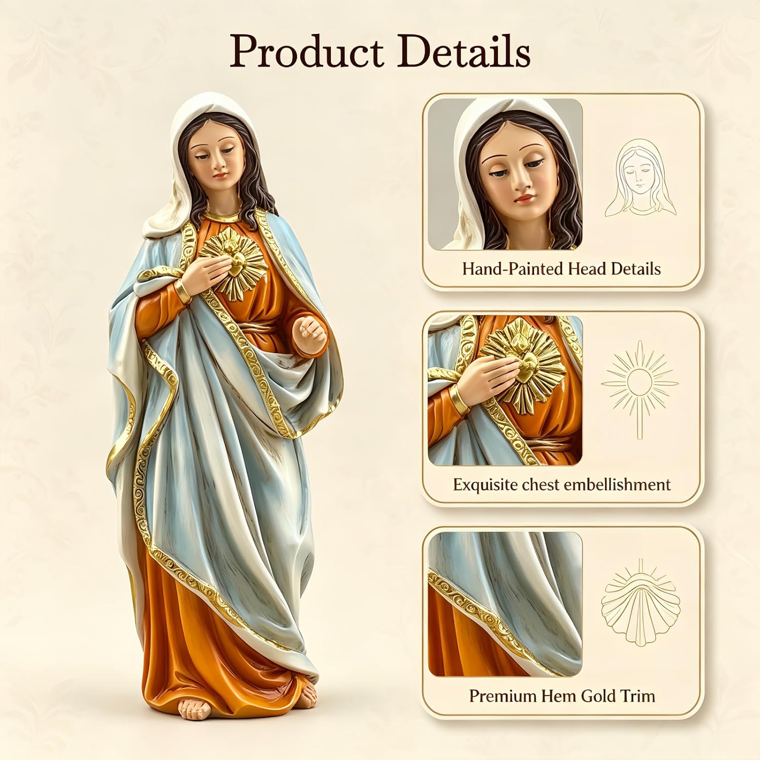Sacred Heart Virgin Mary Resin Statue Religious Catholic Decorative Gift image 3