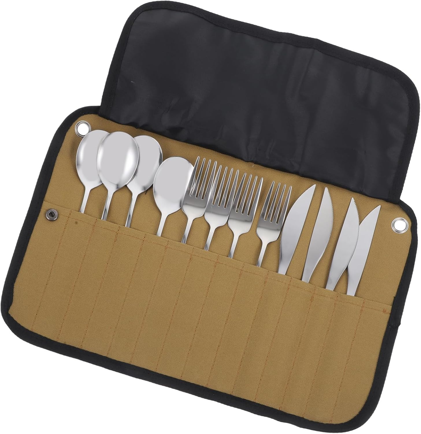 1set Camping Utensils Set Knife Fork Spoon Plate Compact Bag for Outdoor Activities Hiking Bbq Picnic