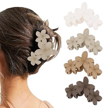 Womens Matte Flower Claw Clips - Non-slip, Cute Claws for Thick & Thin Hair, Neutral Colors, Strong Hold Hair Accessories