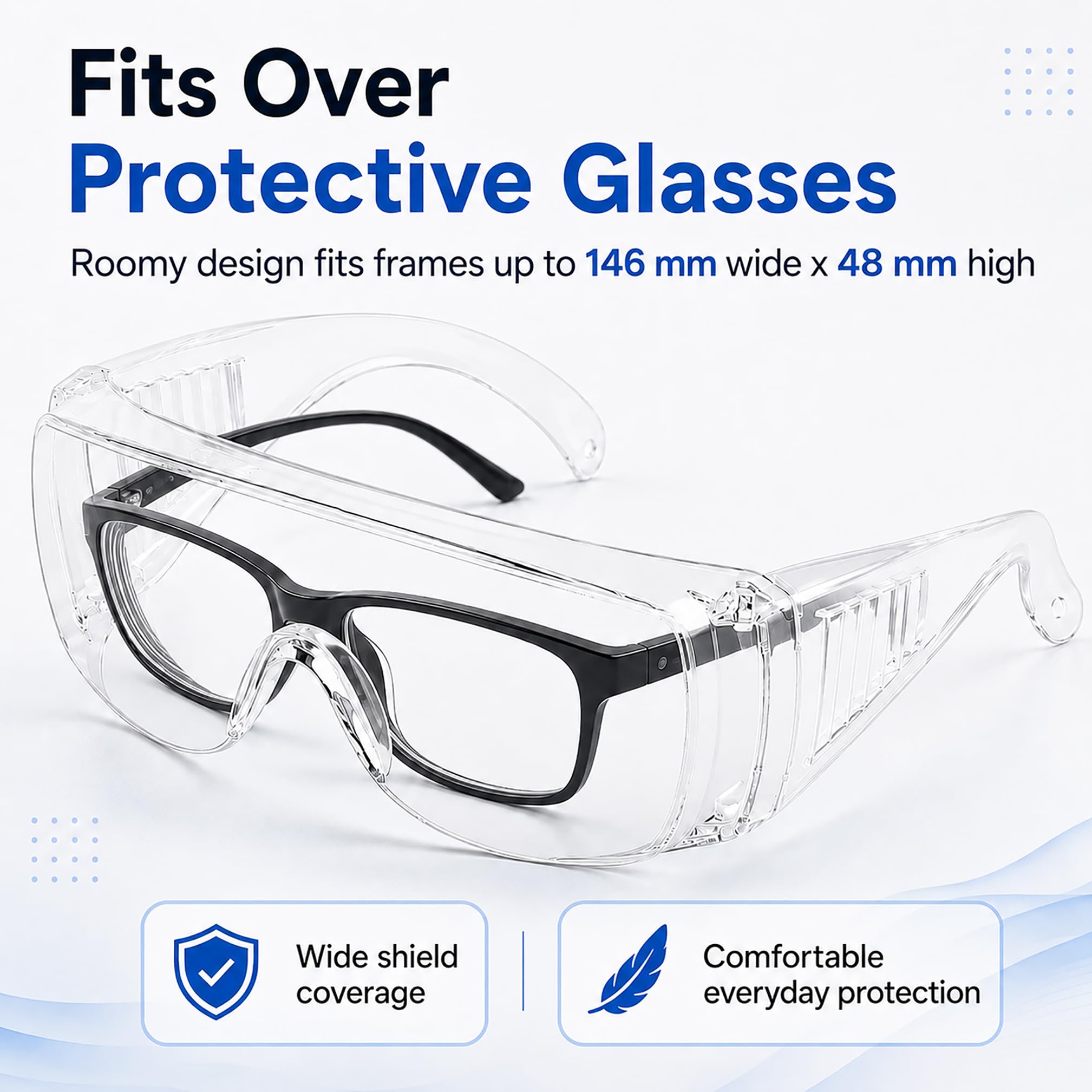 Calabria 1003 Fit Over Gafas de seguridad Fitover Prescription Eyewear Clear Tint Hombres Mujeres Wraparound Anti Niebla Resistente a los impactos