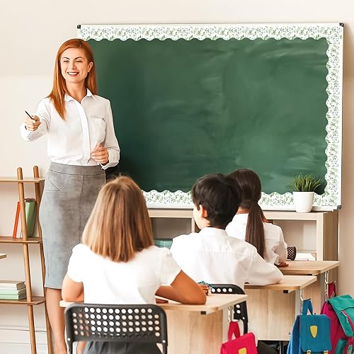 Miniatura 7 de AnyDesign Bordes de hoja de eucalipto de 65 pies, borde decorativo de hojas verdes, para pared escolar, pizarra, aula, manualidades, 1 rollo