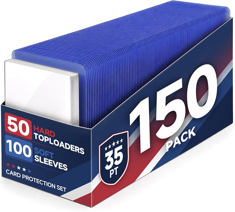 150 Card Protectors, 3"x4" Hard Toploaders & Soft Sleeves for Sports Cards | Includes 50 Rigid 35PT Hard Plastic and 100 Soft Penny for Baseball, Football, Basketball, TCG PKM MTG and Sports Cards.