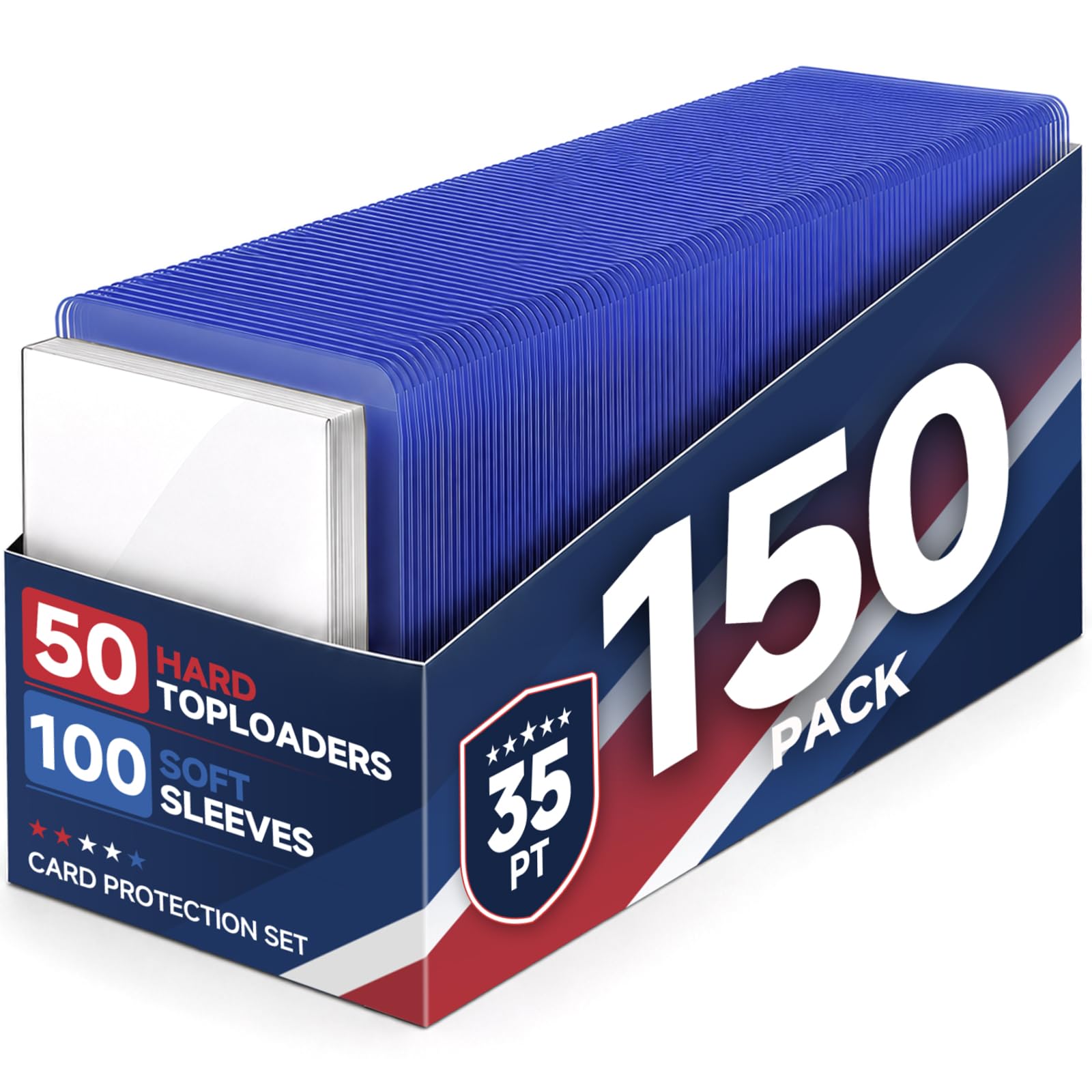 150 Card Protectors, 3"x4" Hard Toploaders & Soft Sleeves for Sports Cards | Includes 50 Rigid 35PT Hard Plastic and 100 Soft Penny for Baseball, Football, Basketball, TCG PKM MTG and Sports Cards.