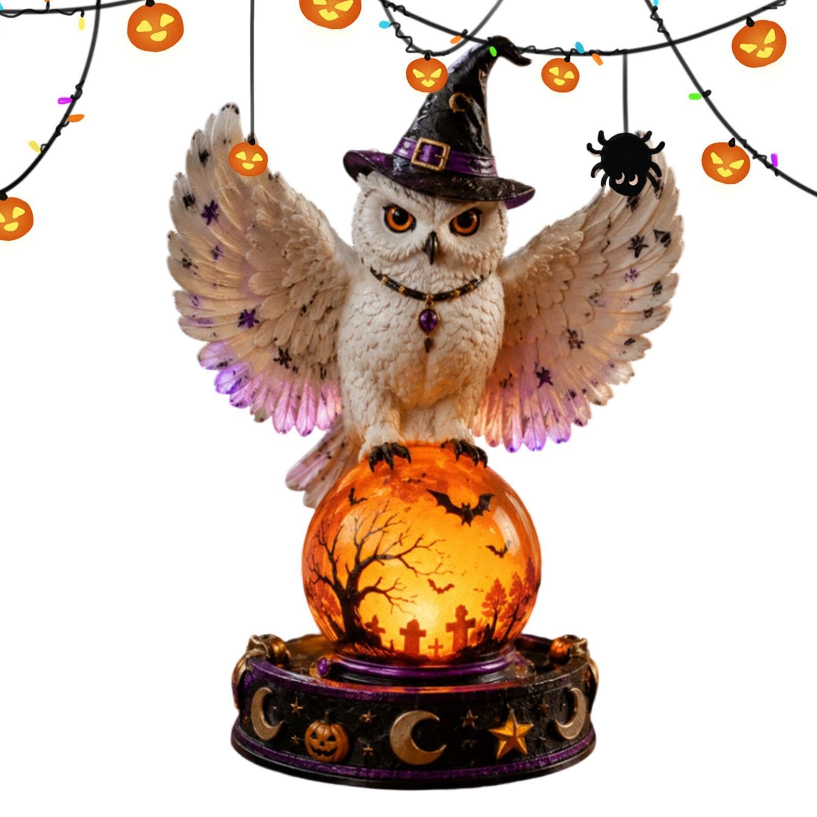 Kryształowa kula Halloween dekoracja świecący kruk duch estetyczna lampka