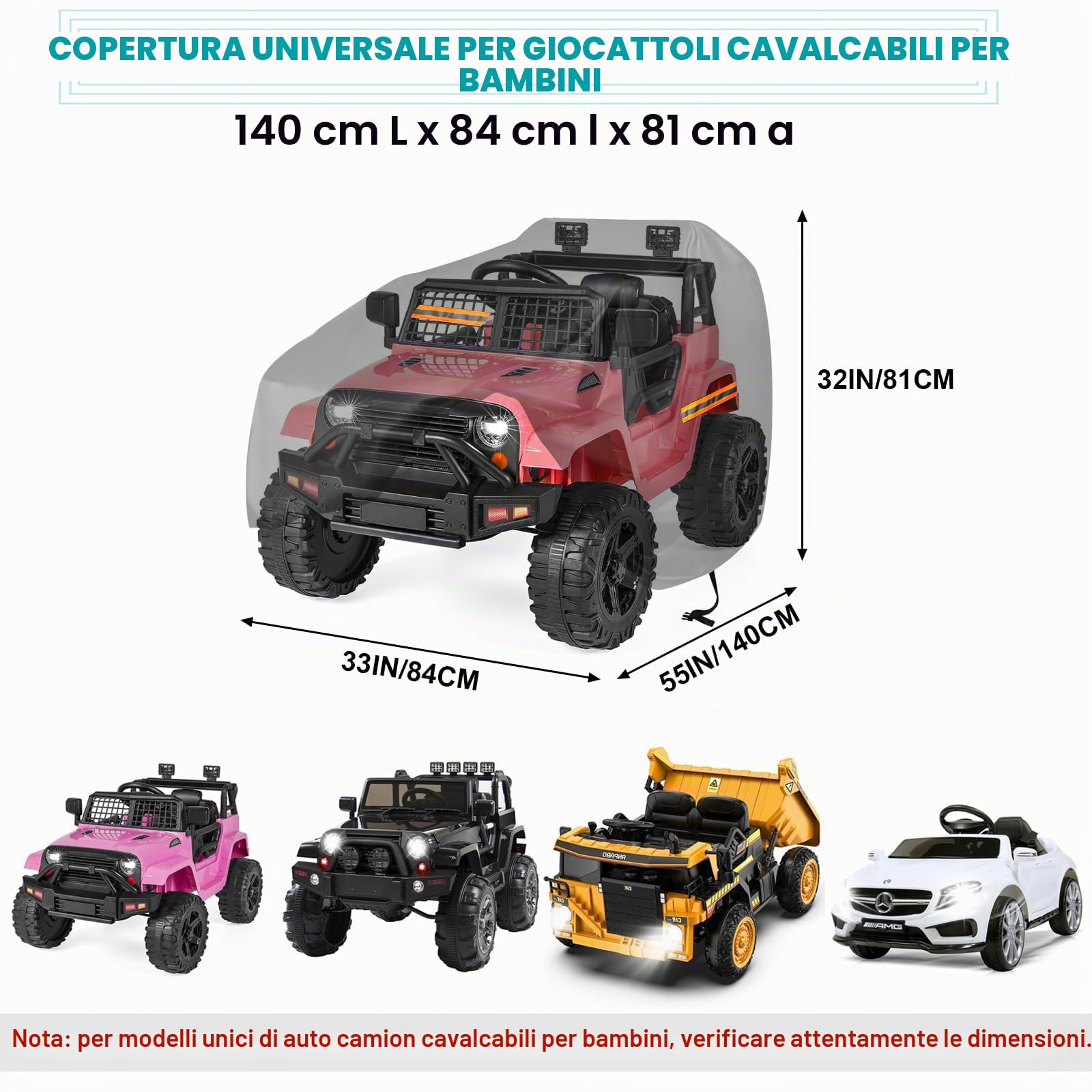 Copertura per Auto per Bambini, Grande Copertura per Camion Giocattolo per Bambini Impermeabile, Copertura Universale 420D per Esterni per Power Wheels Jeep e Veicoli Elettrici per Bambini, Protezione