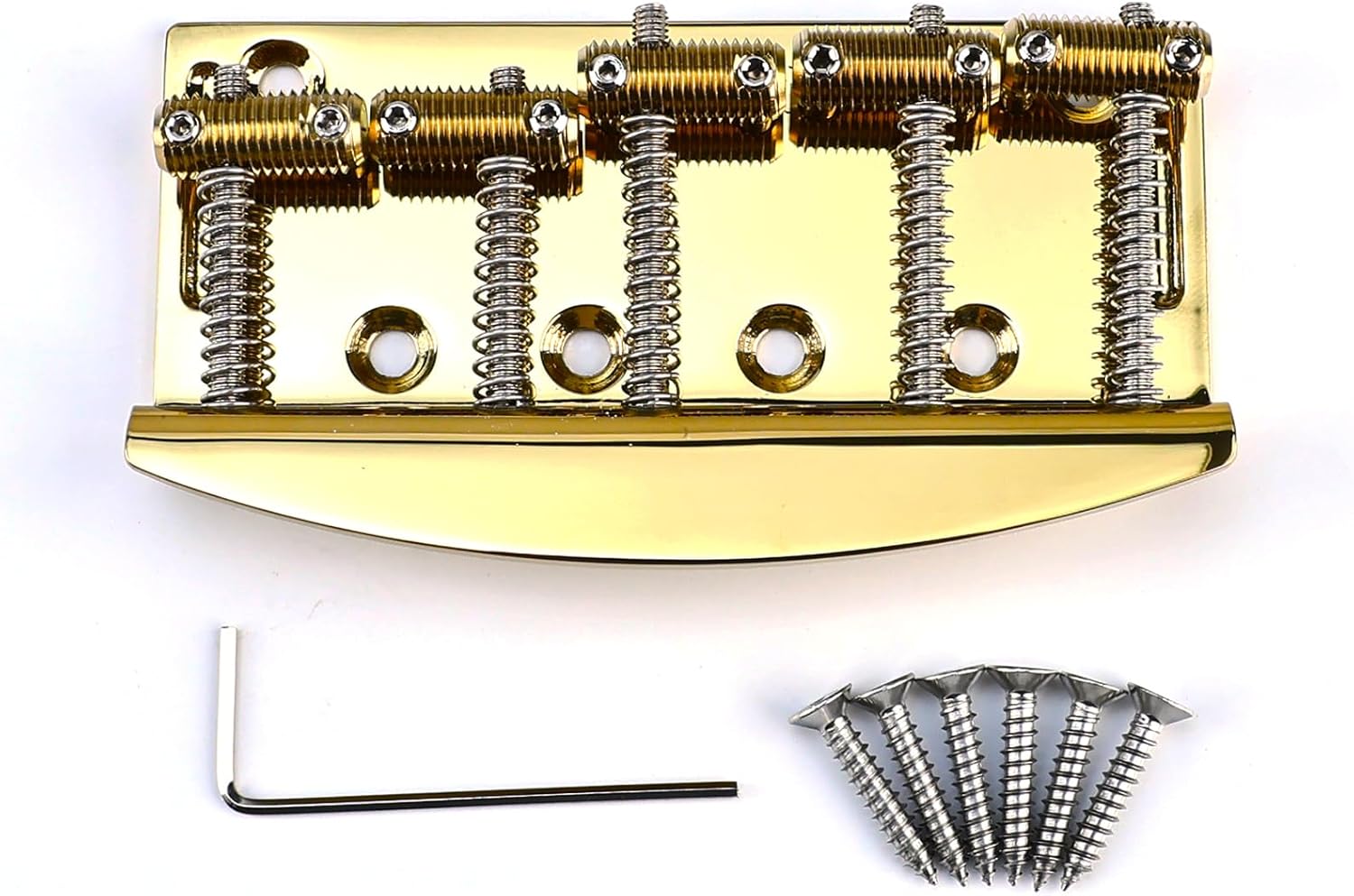 5 String Electric Bass Guitar Bridge Stainless Steel Saddles Plate 19mm (3/4") Fixed Hardtail Bridge Compatible with Vintage style Fender Jazz Precision Bass Replacement Parts Gold