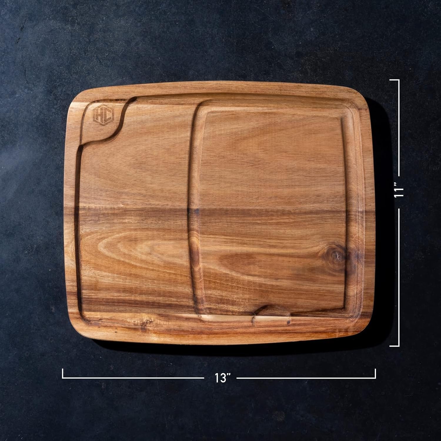 HexClad Cookware Lot de 4 assiettes à steak carrées en bois Bistecca avec canal à jus pour viandes, faciles à nettoyer, légères et durables