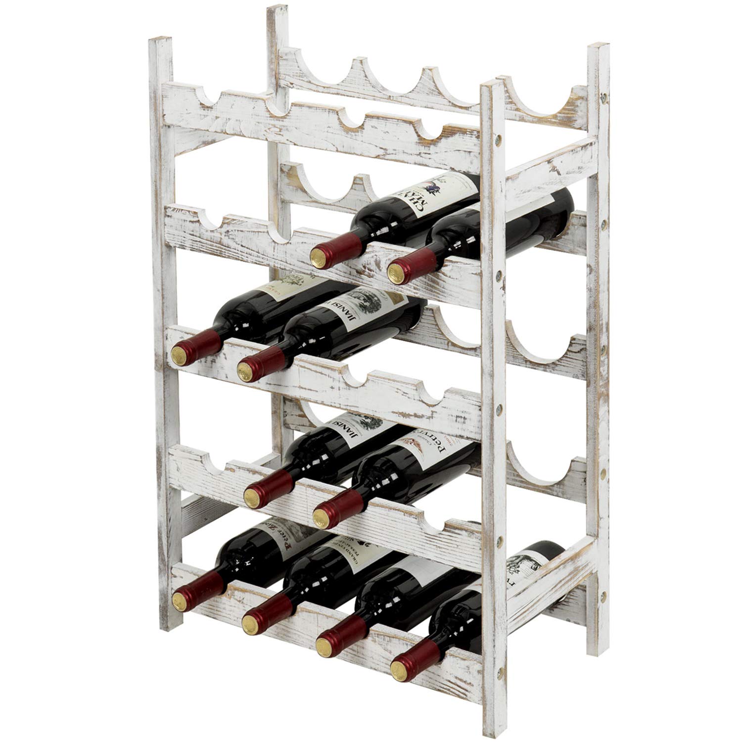 MyGift 20 Bottle Wine Rack, 5Tier Whitewashed Solid Wood Freestanding