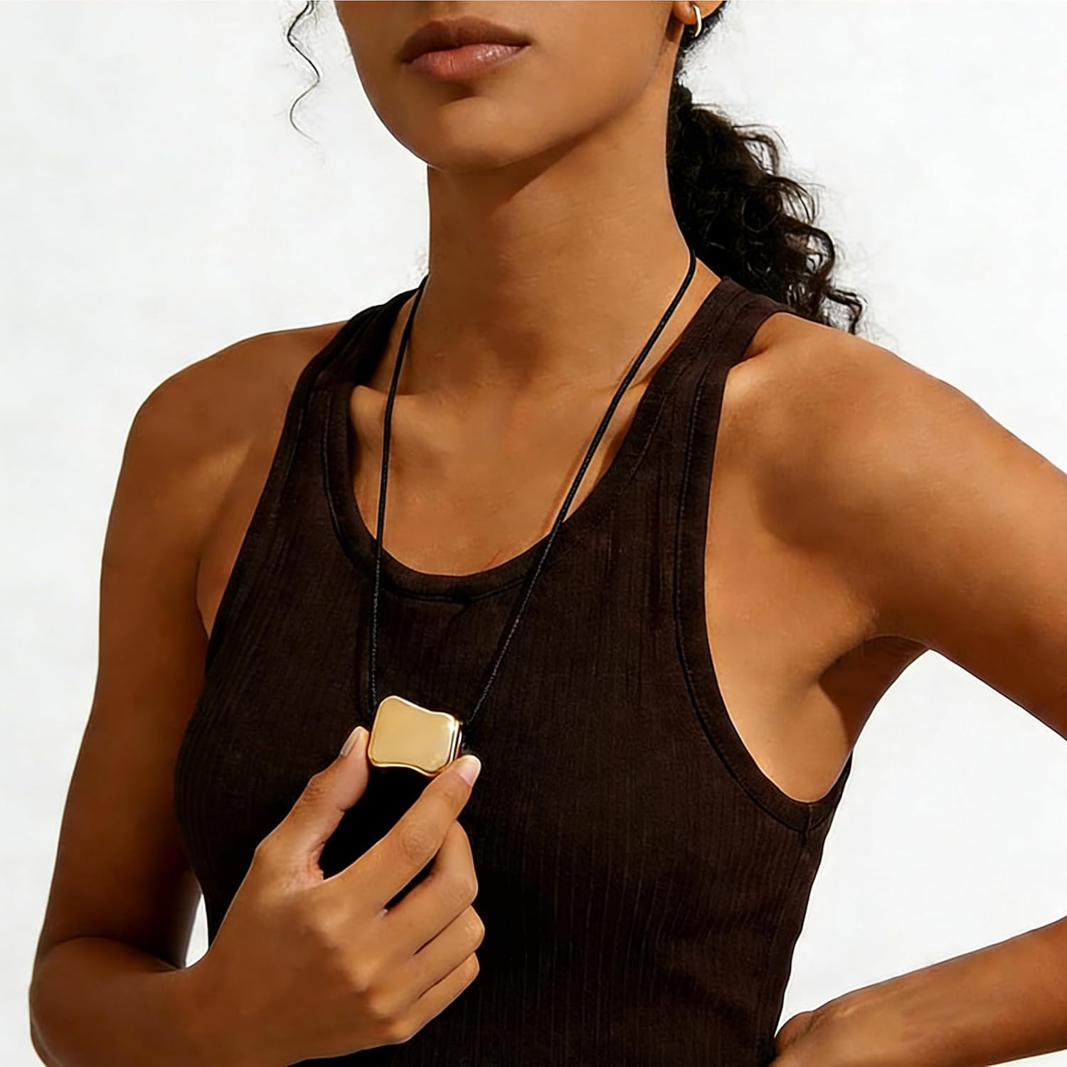 18k Gold Bean Pendant - 316L Stainless Steel Layered Necklace, Hypoallergenic Adjustable Black Cord, Trendy Statement Jewelry for Office Daily Wear Bean Necklace for Women Adjustable 26inch - Image 2