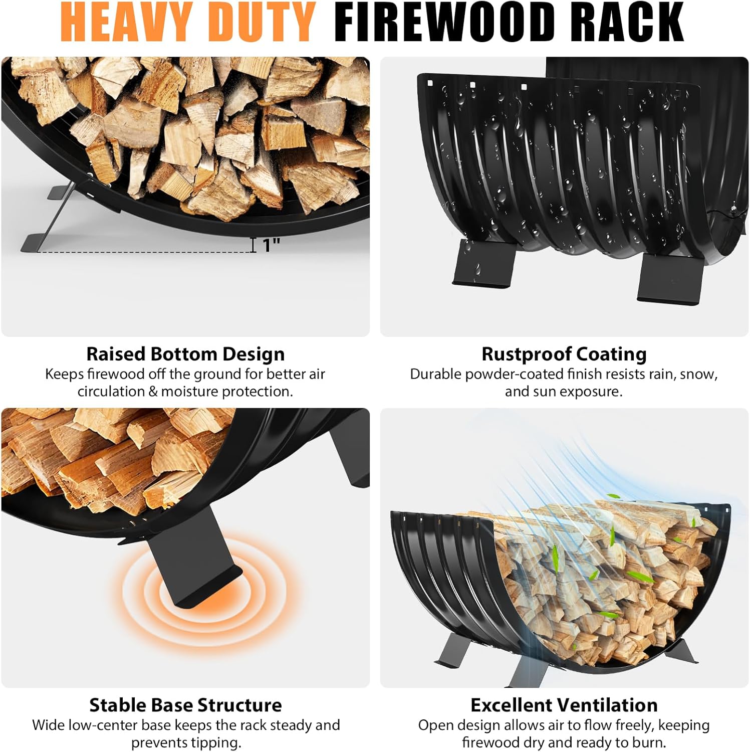 Firewood Rack Indoor Outdoor, 39IN Heavy Duty Metal Firewood Holder for Fireplace Wood Storage, Rustic Log Racks for Fire Pit, Porch, Backyard