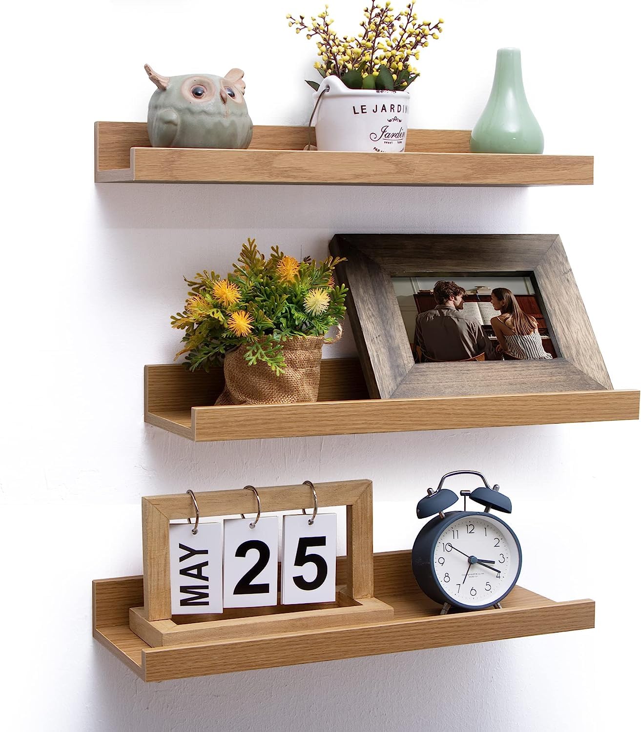Streem Sheesham Wood Floating Shelves, Wall Shelves Set of 3, Picture Shelf Photo Ledge Shelves for Bathroom Kitchen and Bedroom,Livingroom & Office (16 Inch, Natural)-image-19
