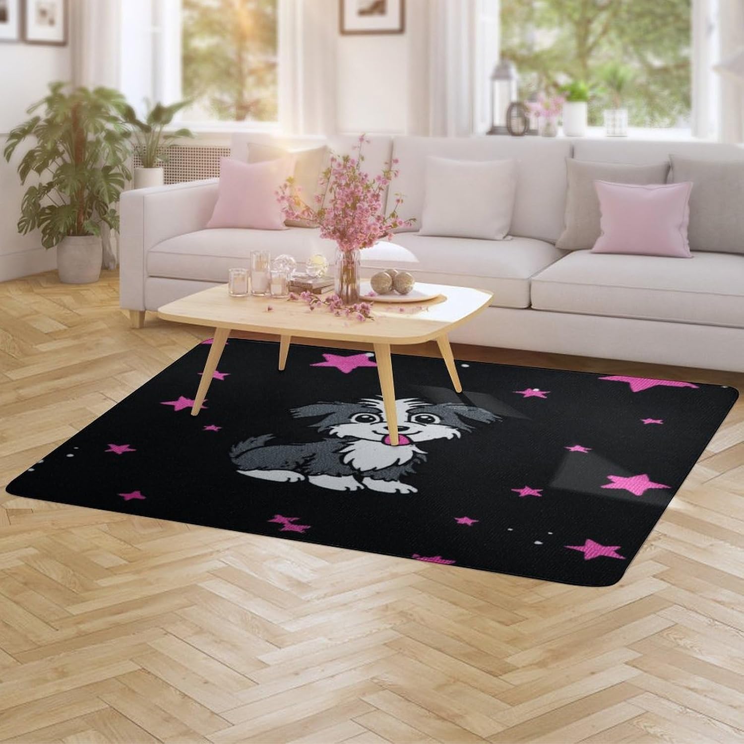 Cute Puppy Soft Coral Velvet Rug, Non-Slip PVC Back Absorbent Floor Mat 60×150cm
