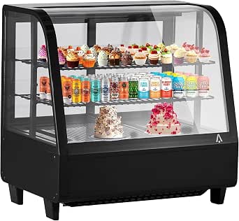 3.5 Cu.Ft. Refrigerated Display Case with Adjustable Shelves & LED Lighting, Black