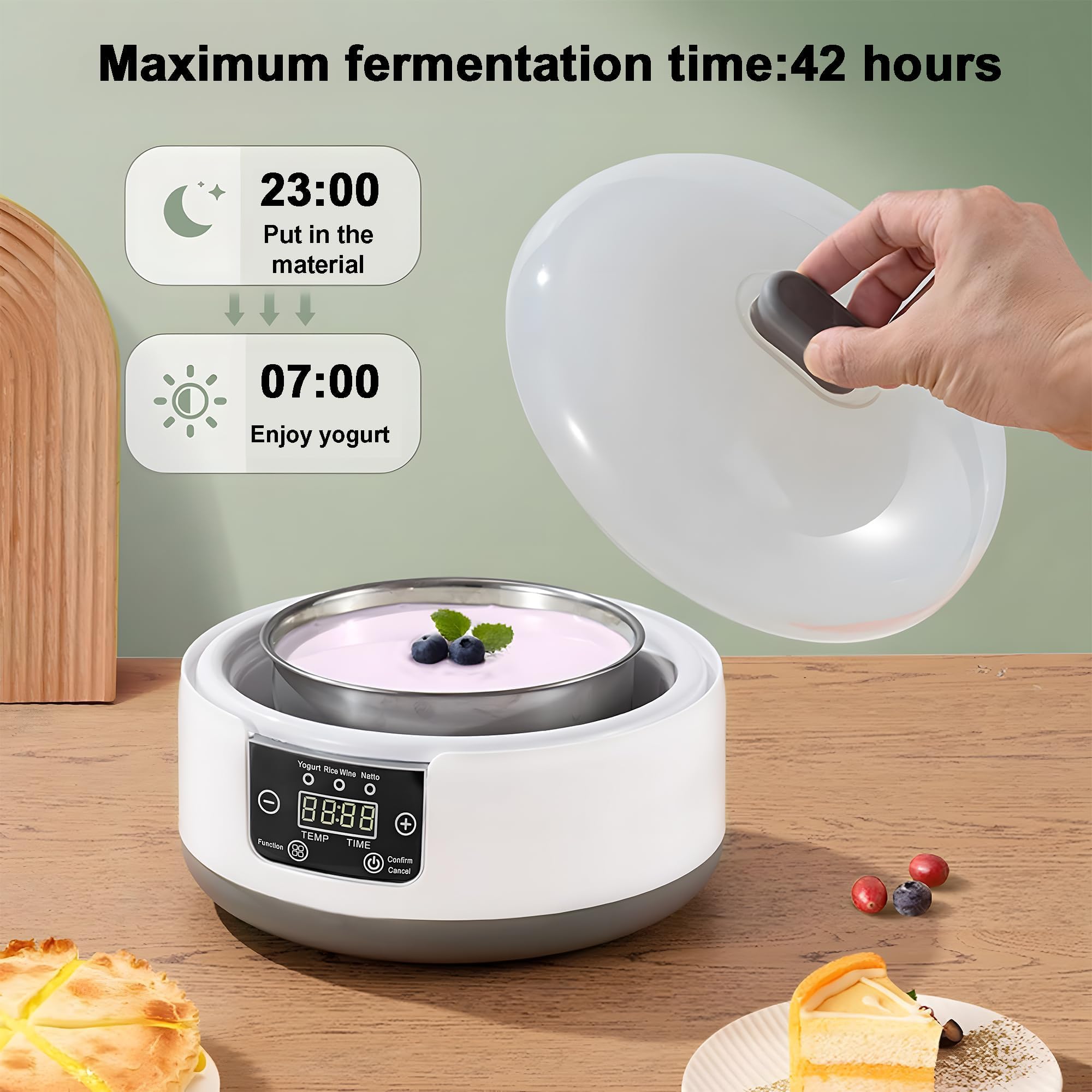 Máquina de yogurt digital con pantalla LCD, control de temperatura, temporizador de 36 horas para yogur casero y alimentos fermentados