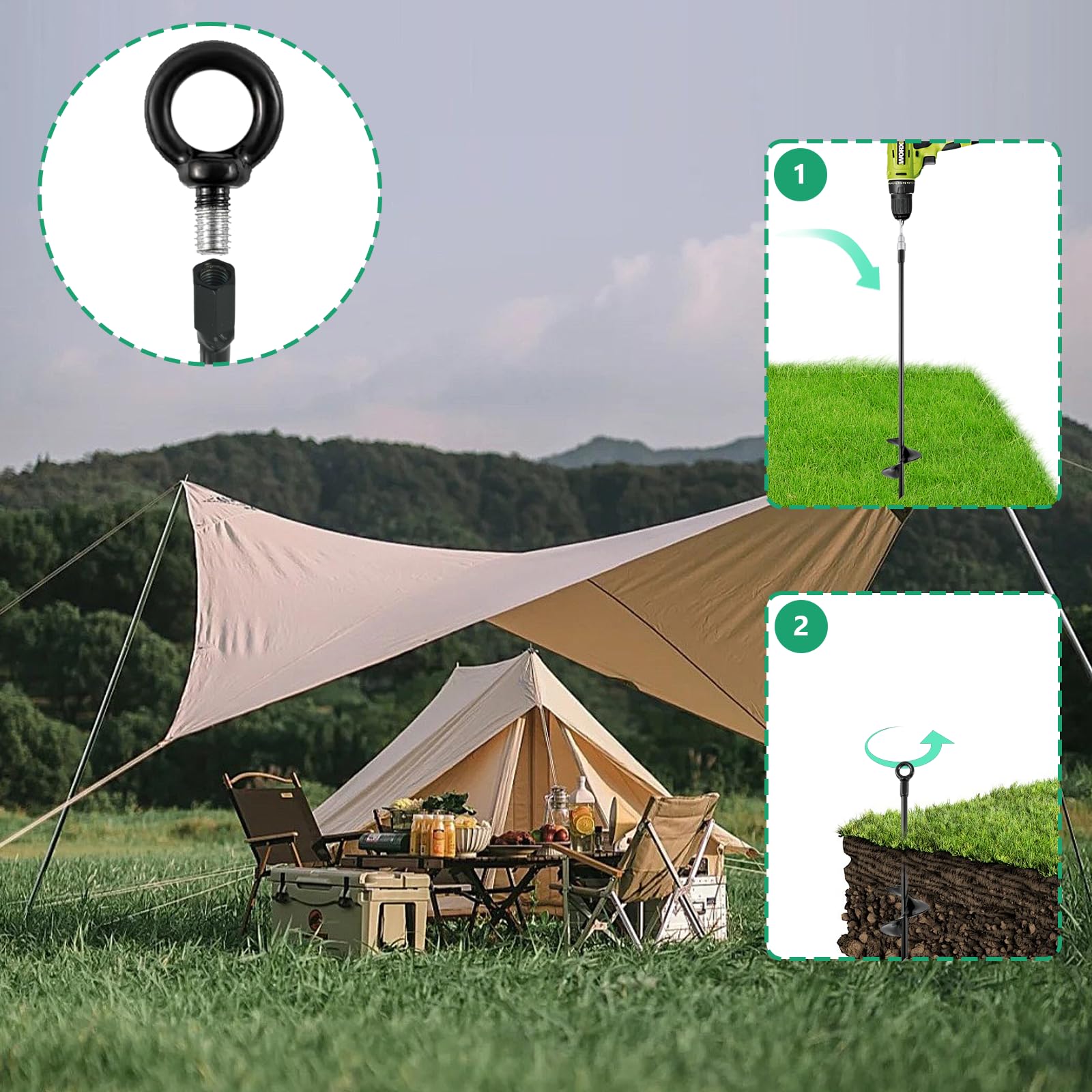 Lot de 4 Ancrage au Sol, 38,5 cm Ancrage Balancoire, Piquets d'ancrage, Fixation Trampoline Sol, Piquet Ancrage Trampoline pour Tentes, Balançoires, Auvents, Abris, Abri de Jardin
