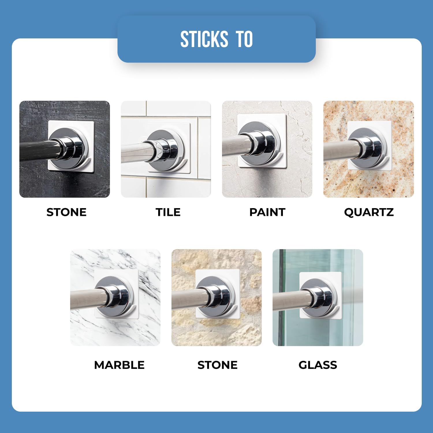 Extra-Large Adhesive Shower Curtain Rod Holder | Rod Retainer XL | No Drilling | Peel and Stick On | 3M Adhesive | Shower Curtain Rod Not Included | Gray | 2 Pack |