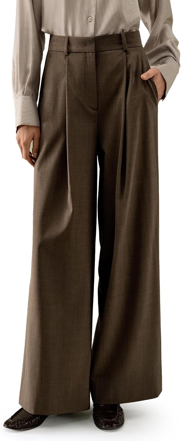 LilySilk Front-Pleated Silk-Wool Blend Trousers for Women Casual Pants Business
