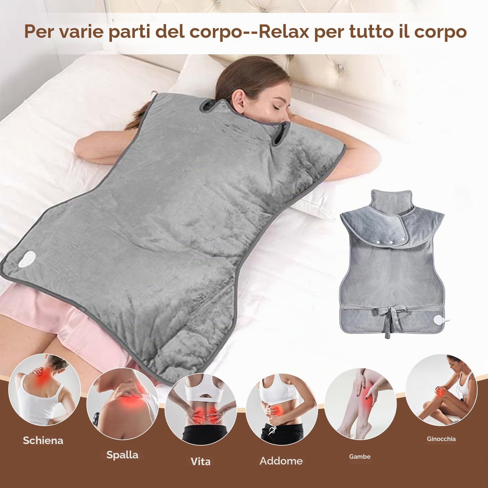 Souvik Termoforo Elettrico Cervicalee Spalle, Cuscino Elettrico Riscaldante con cinturino in vita, per Schiena, Termico, Riscaldamento Rapido, 6 livelli di temperatura, 4-Timer, Lavabile in Lavatrice