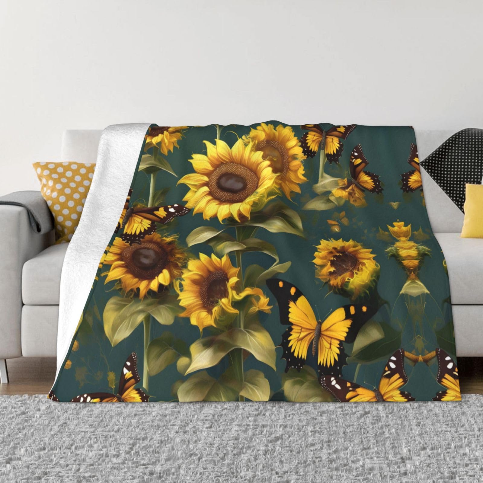 Coperta morbida e calda con stampa di girasoli, in micropile, per letto, divano, sedia, soggiorno